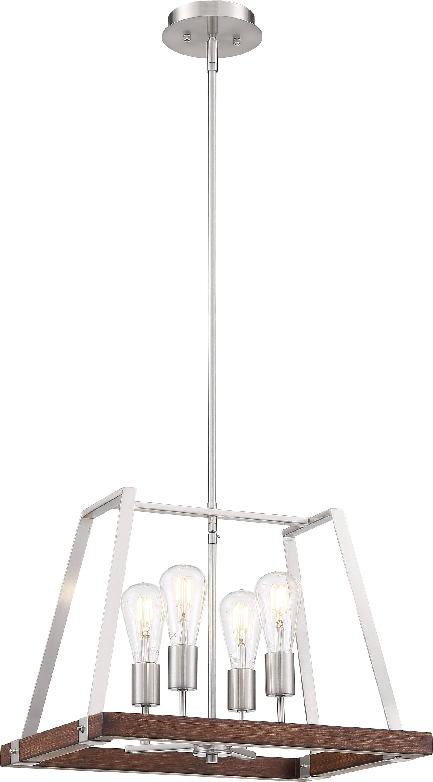 Outrigger - 4 Light Pendant with - Brushed Nickel and Nutmeg Wood Finish
