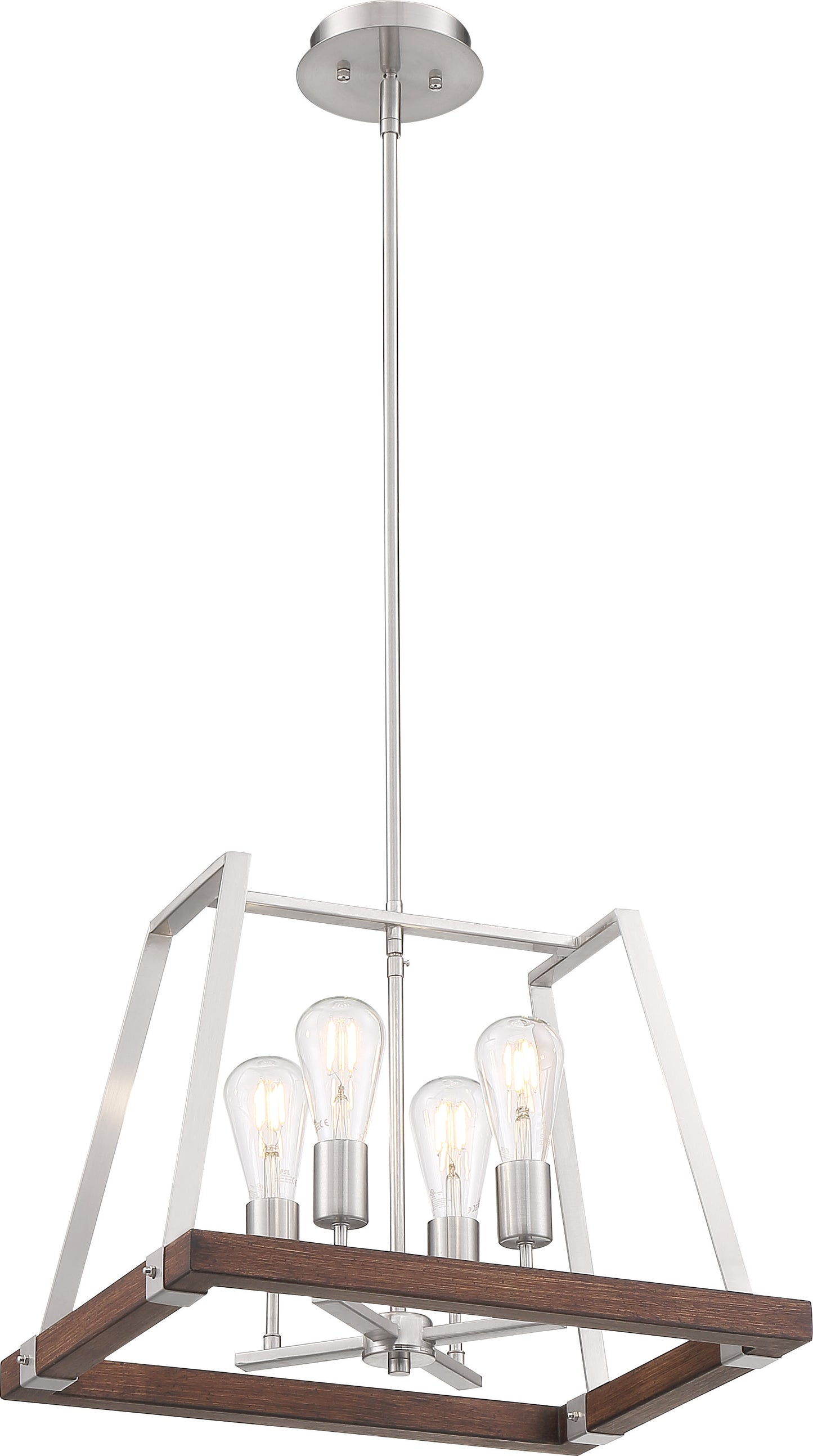 Outrigger - 4 Light Pendant with - Brushed Nickel and Nutmeg Wood Finish