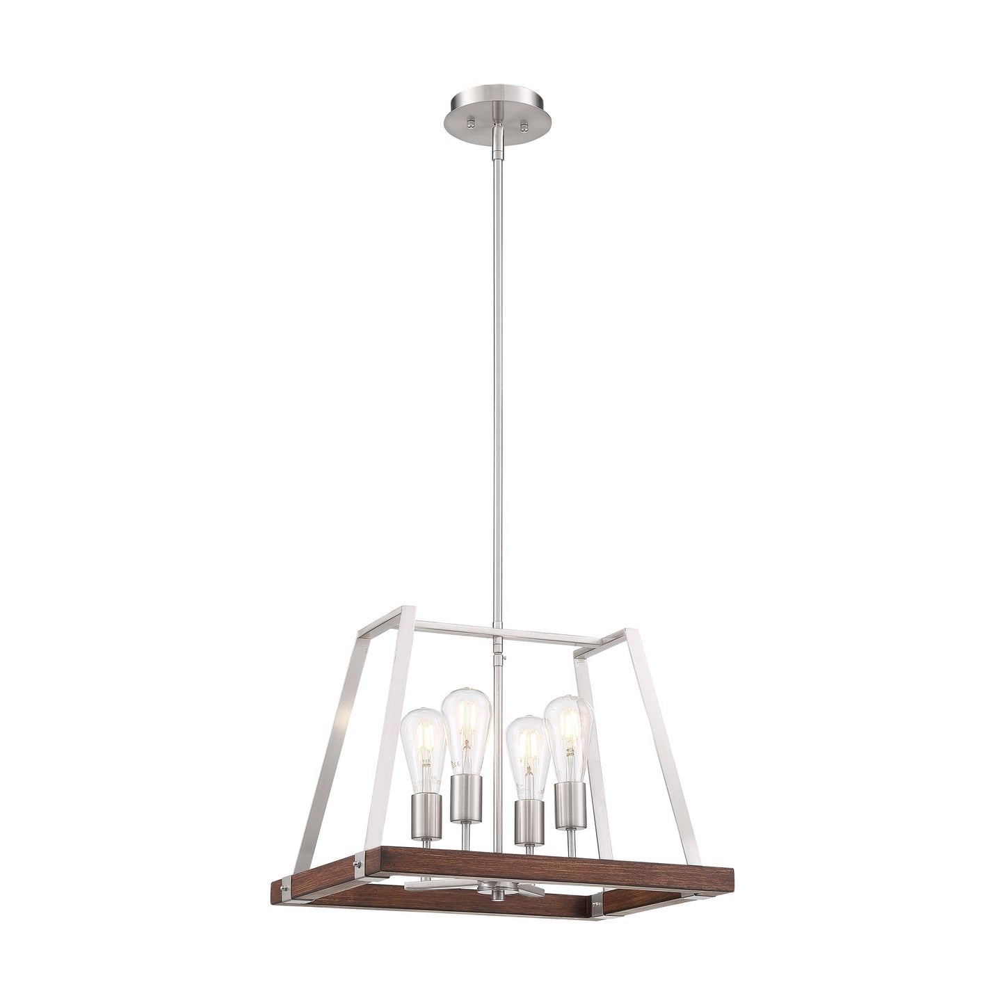 Outrigger - 4 Light Pendant with - Brushed Nickel and Nutmeg Wood Finish