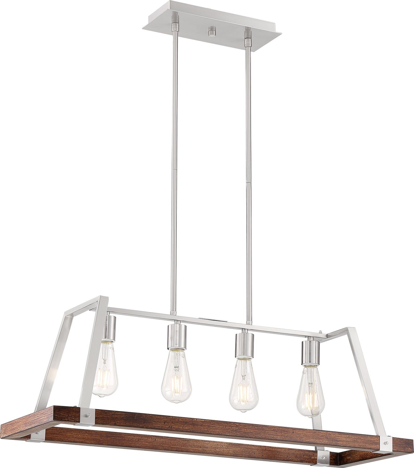 Outrigger - 4 Light Island Pendant with - Brushed Nickel and Nutmeg Wood Finish