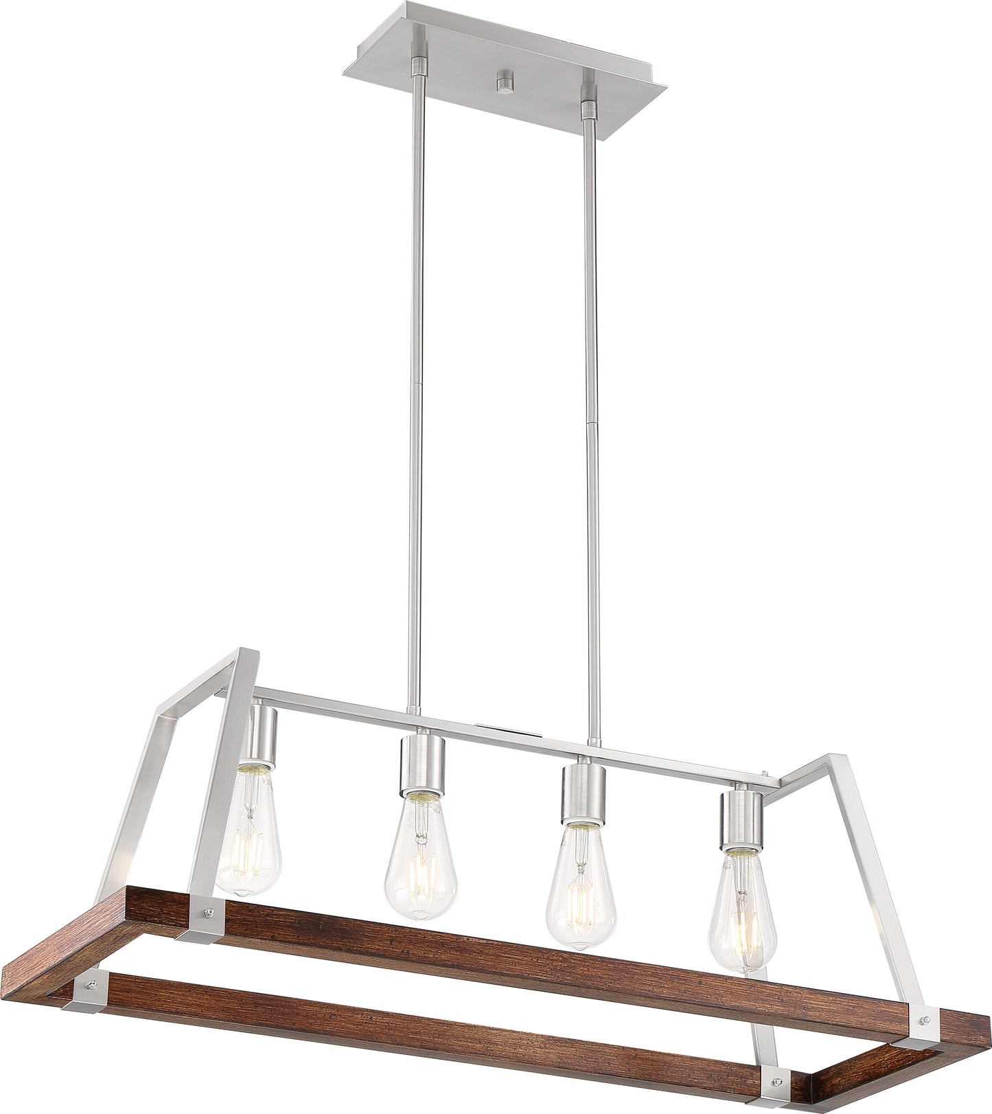 Outrigger - 4 Light Island Pendant with - Brushed Nickel and Nutmeg Wood Finish