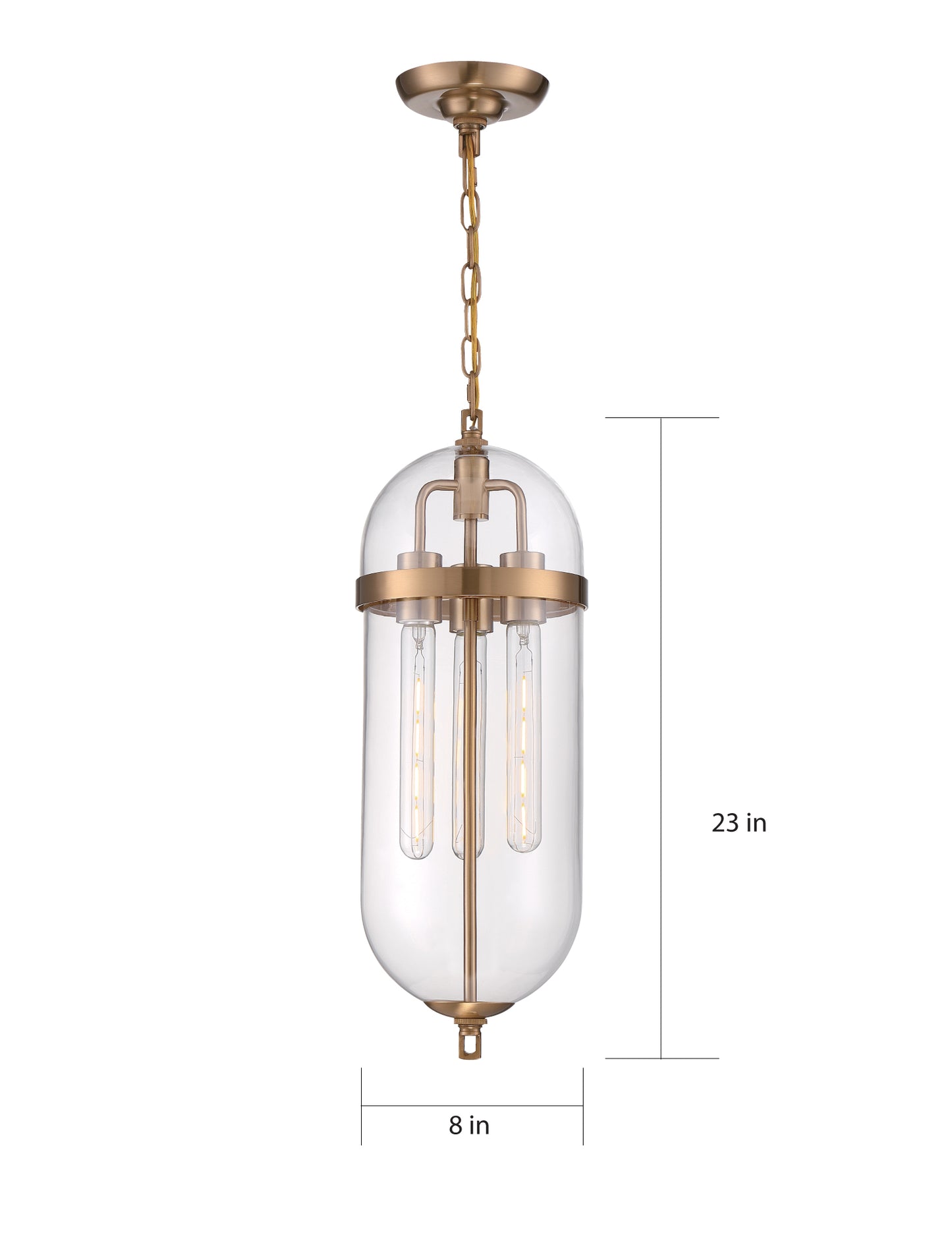 Fathom - 3 Light Pendant - with Clear Glass - Natural Brass Finish