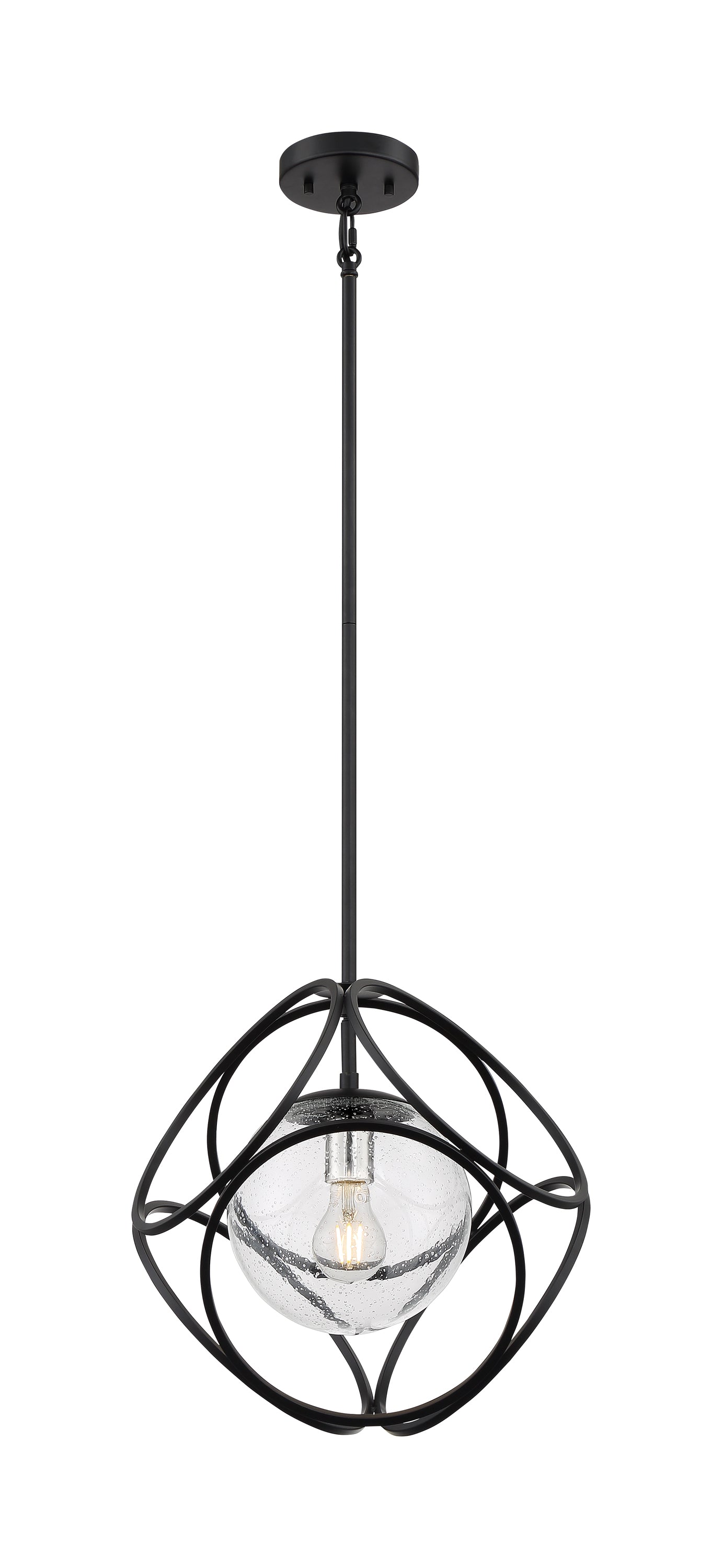 Aurora - 1 Light Mini Pendant with Seeded Glass - Black and Polished Nickel Finish