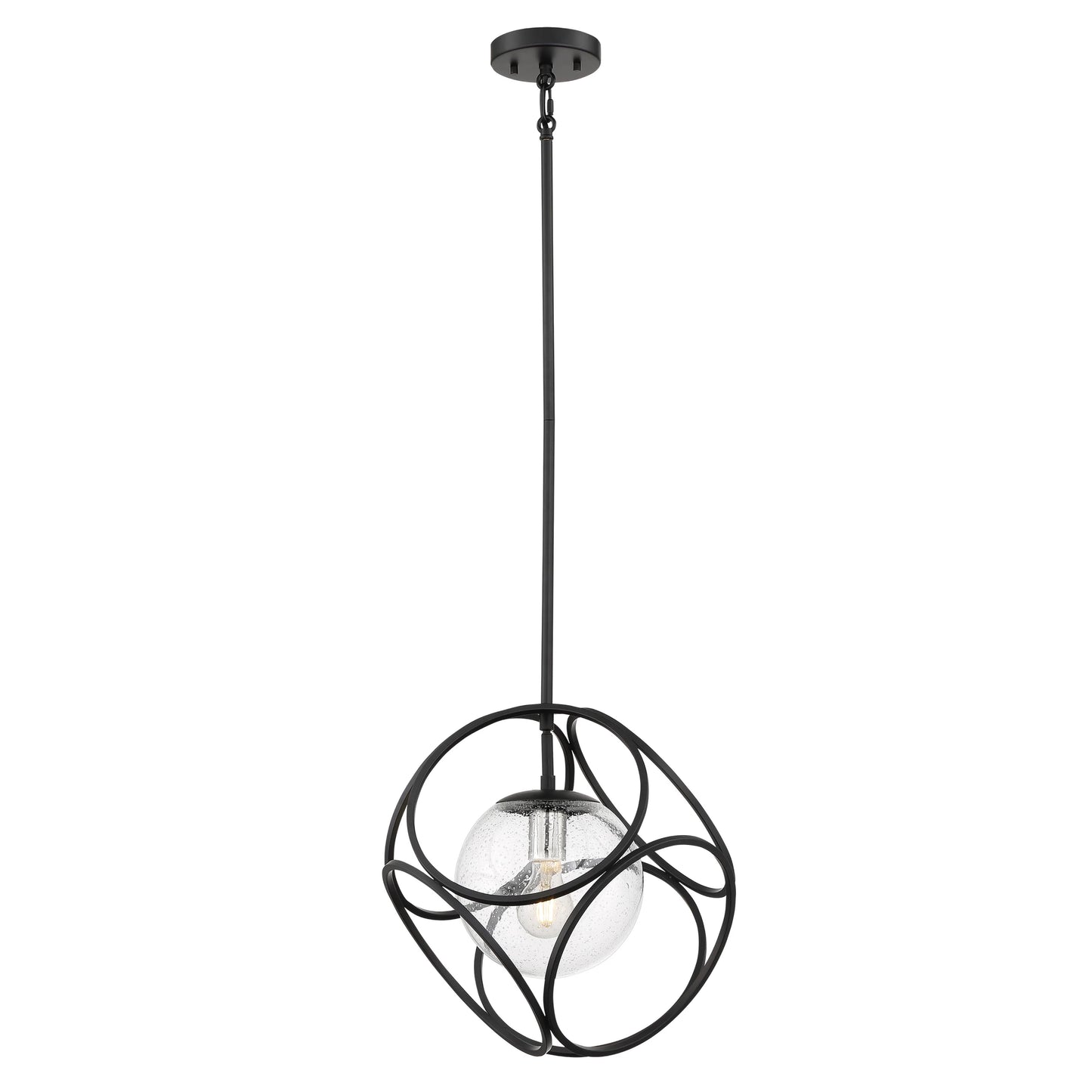 Aurora - 1 Light Mini Pendant with Seeded Glass - Black and Polished Nickel Finish