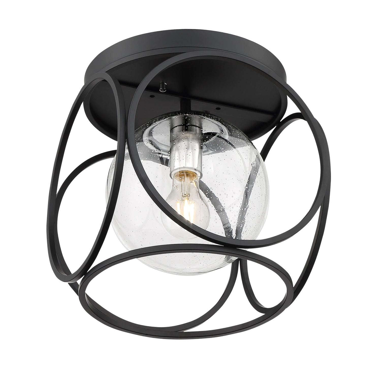 Aurora - 1 Light Flush Mount with Seeded Glass - Black and Polished Nickel Finish