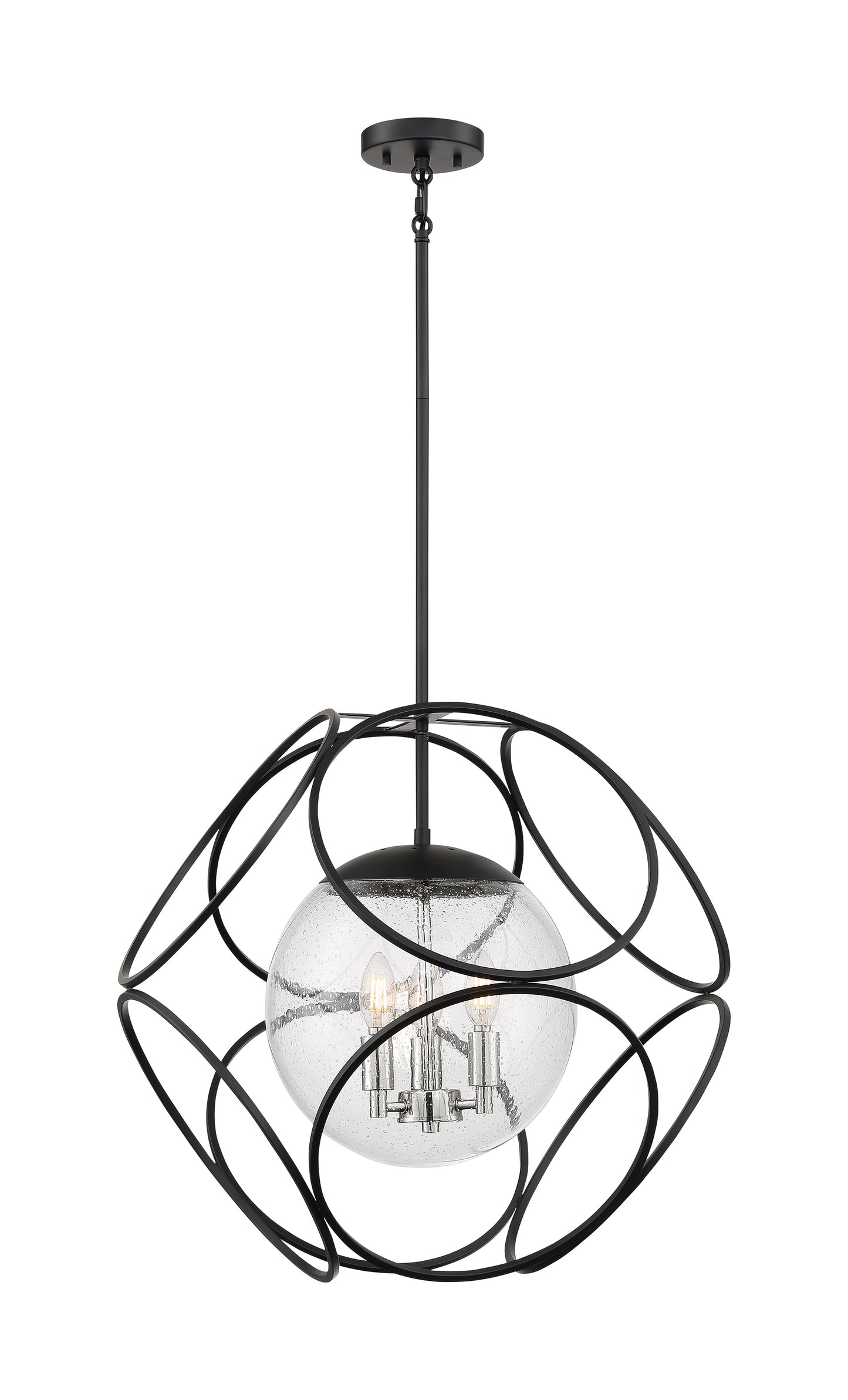 Aurora - 3 Light Pendant with Seeded Glass - Black and Polished Nickel Finish