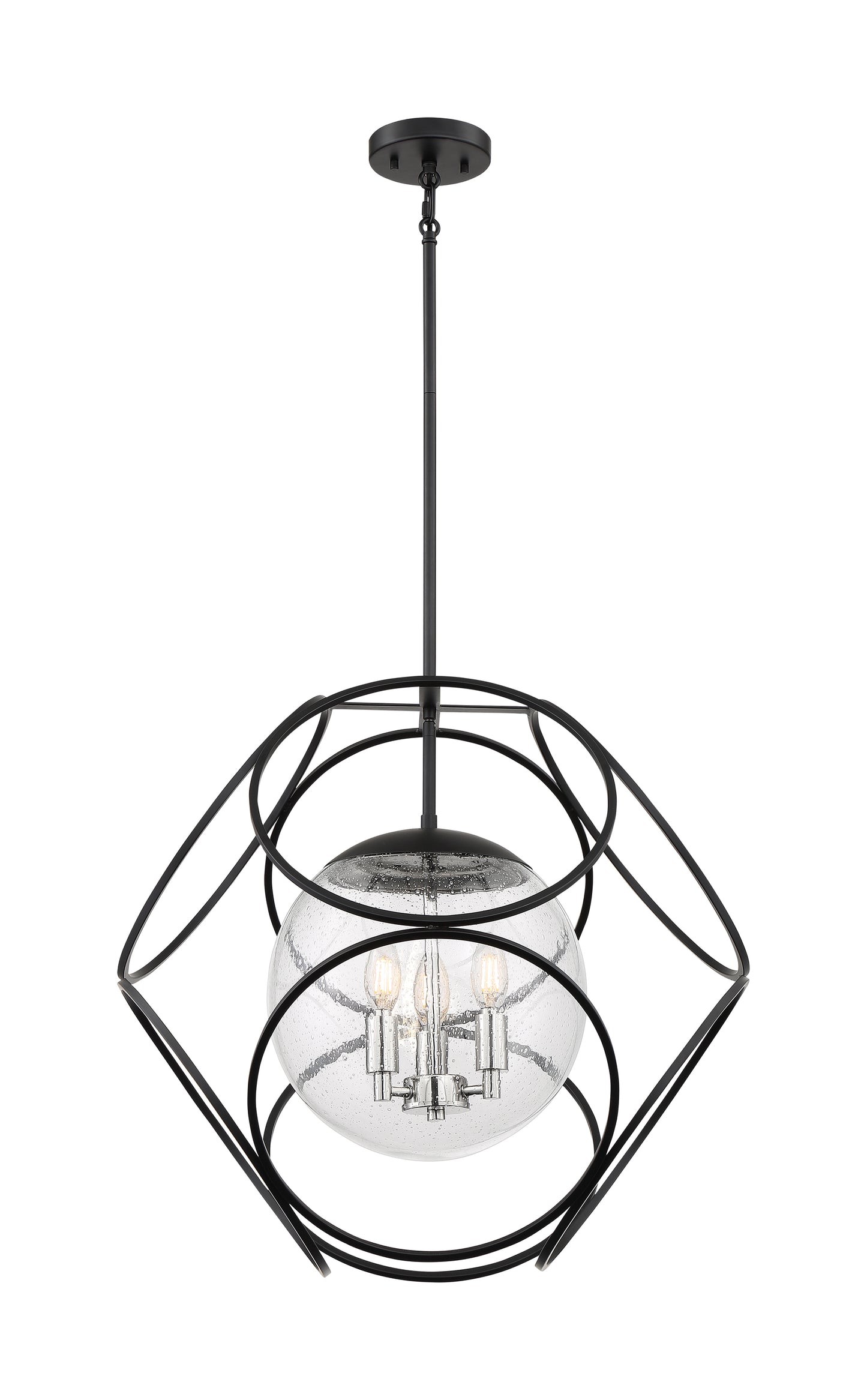 Aurora - 3 Light Pendant with Seeded Glass - Black and Polished Nickel Finish