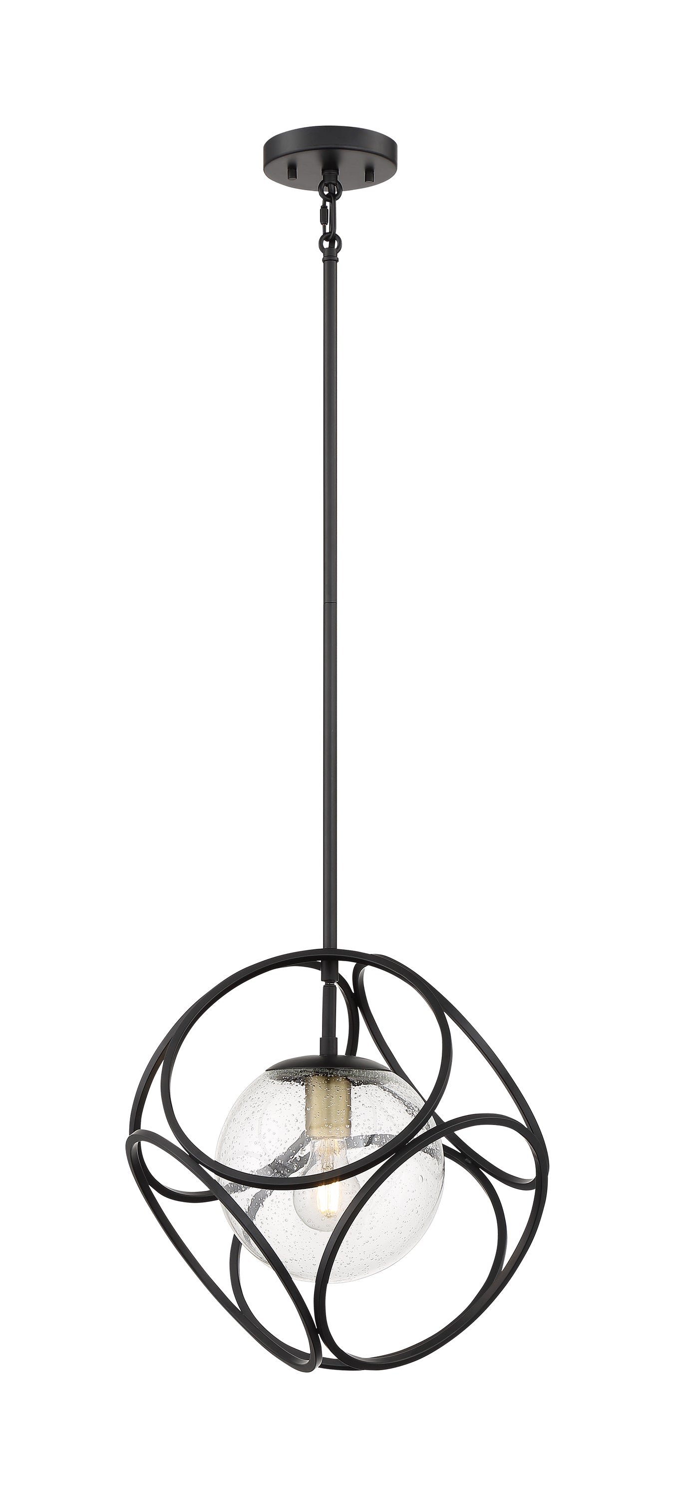 Aurora - 1 Light Mini Pendant with Seeded Glass - Black and Vintage Brass Finish