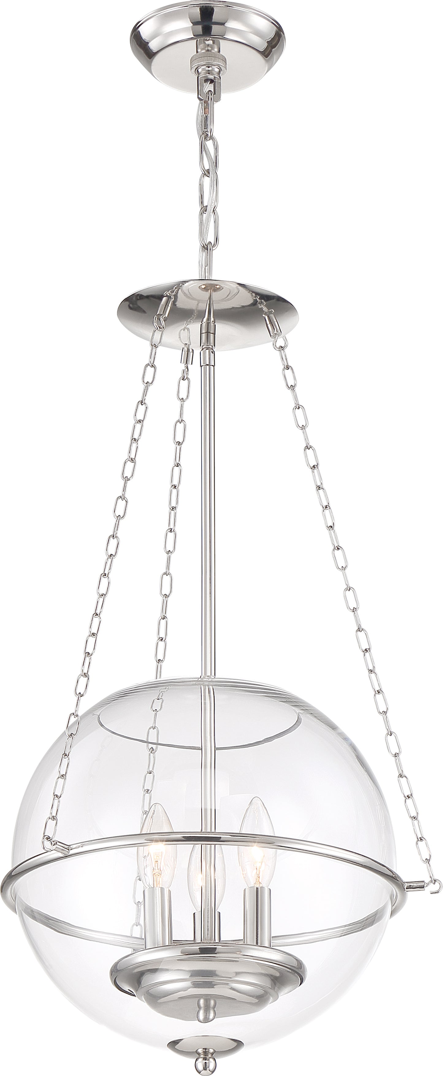 Odyssey - 3 Light Pendant - with Clear Glass - Polished Nickel Finish
