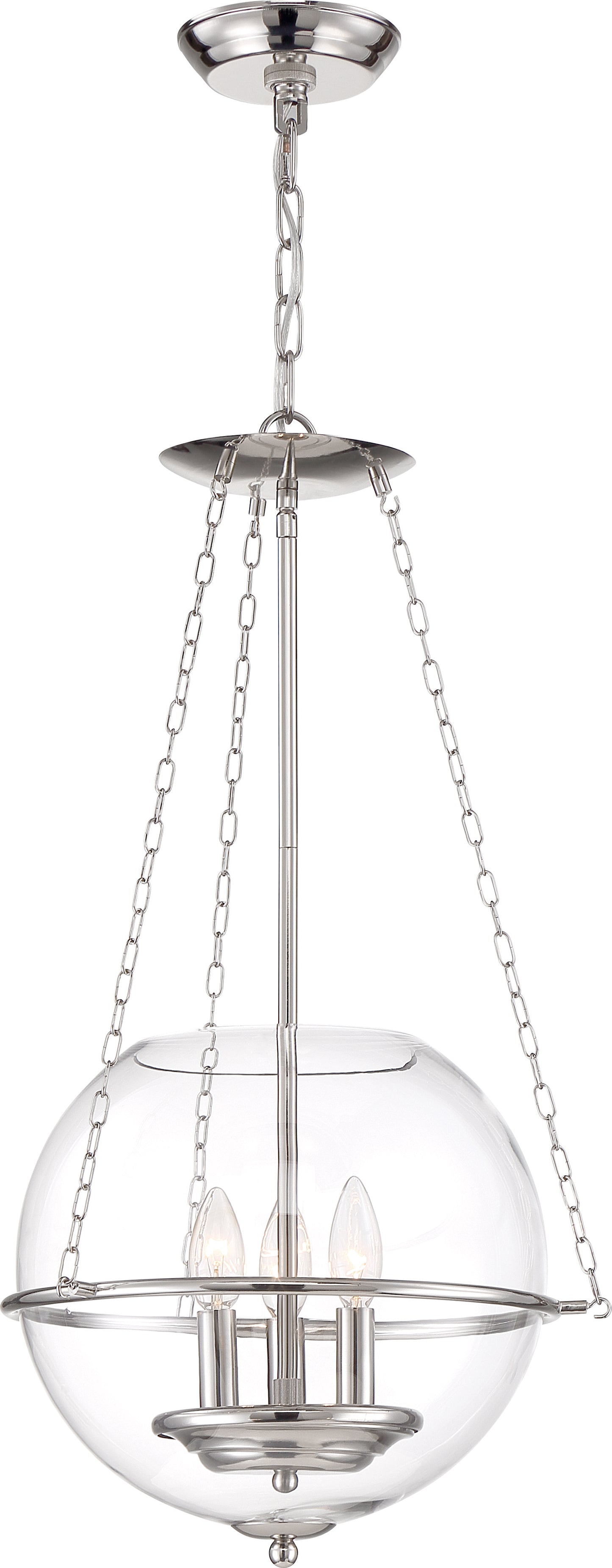 Odyssey - 3 Light Pendant - with Clear Glass - Polished Nickel Finish