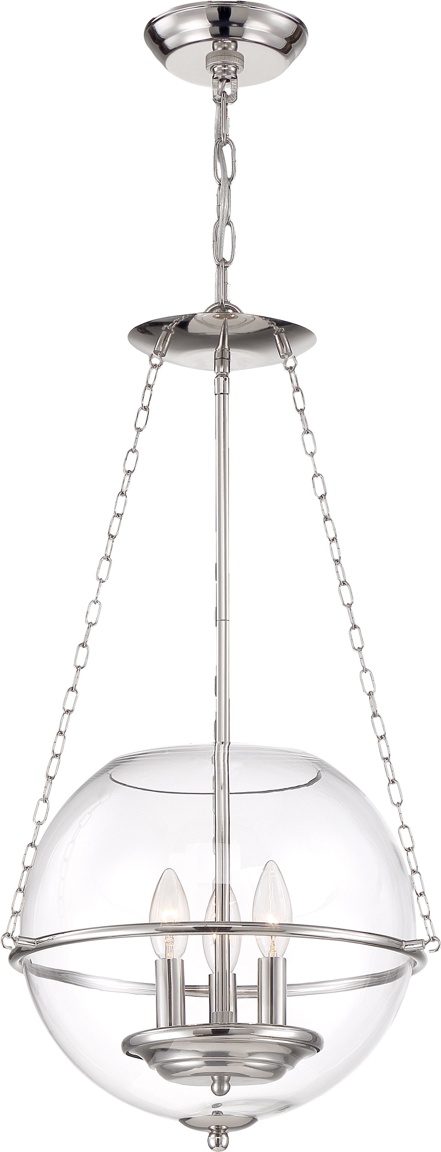 Odyssey - 3 Light Pendant - with Clear Glass - Polished Nickel Finish
