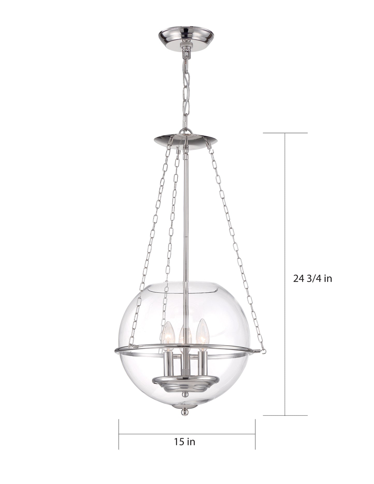 Odyssey - 3 Light Pendant - with Clear Glass - Polished Nickel Finish