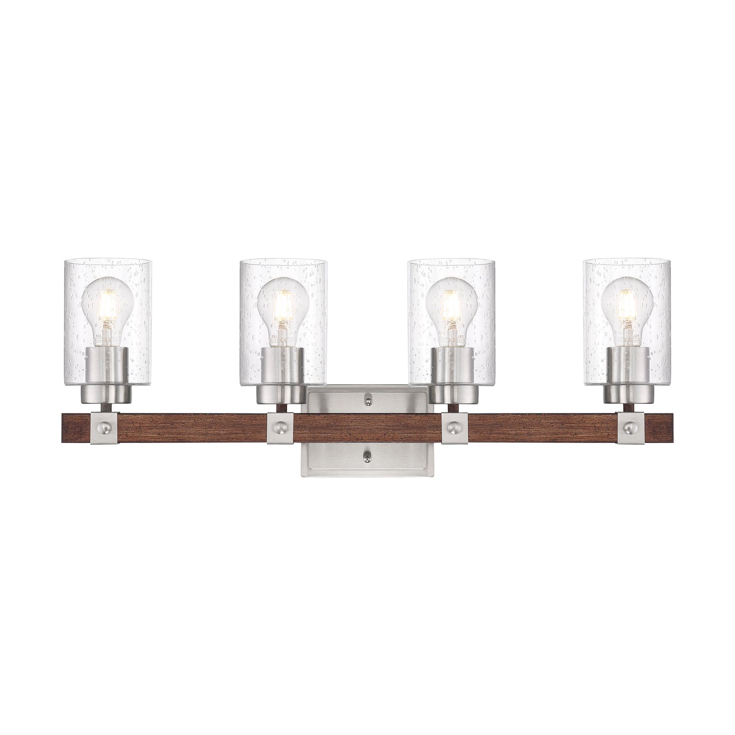 Arabel - 4 Light Vanity - with Clear Seeded Glass -Brushed Nickel and Nutmeg Wood Finish