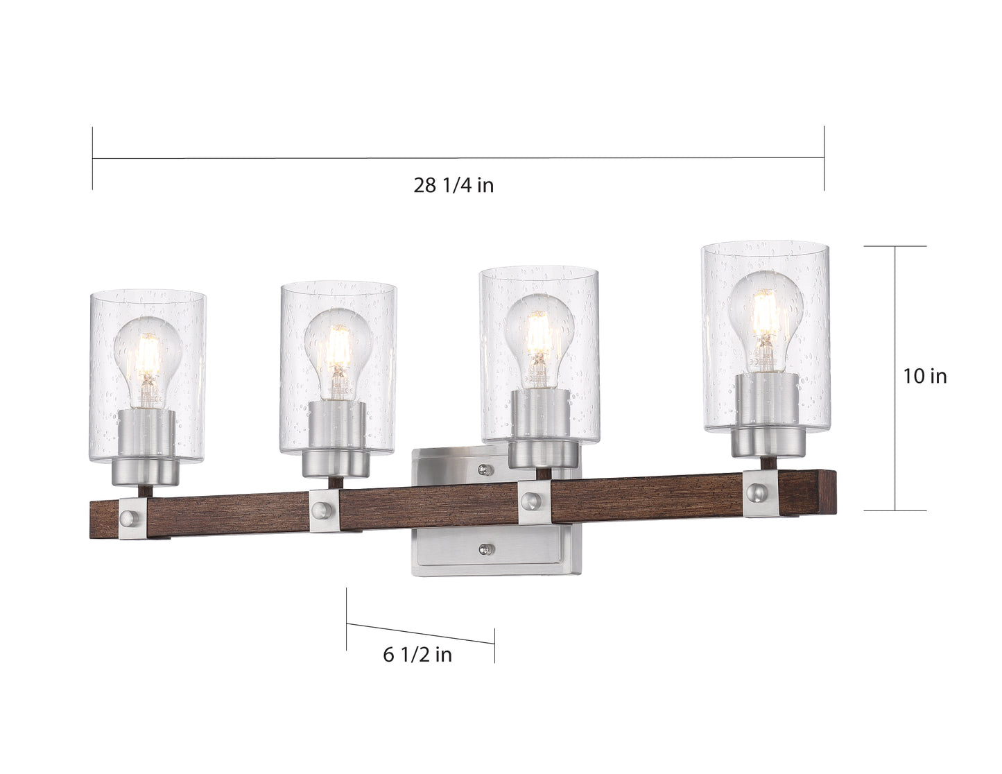 Arabel - 4 Light Vanity - with Clear Seeded Glass -Brushed Nickel and Nutmeg Wood Finish