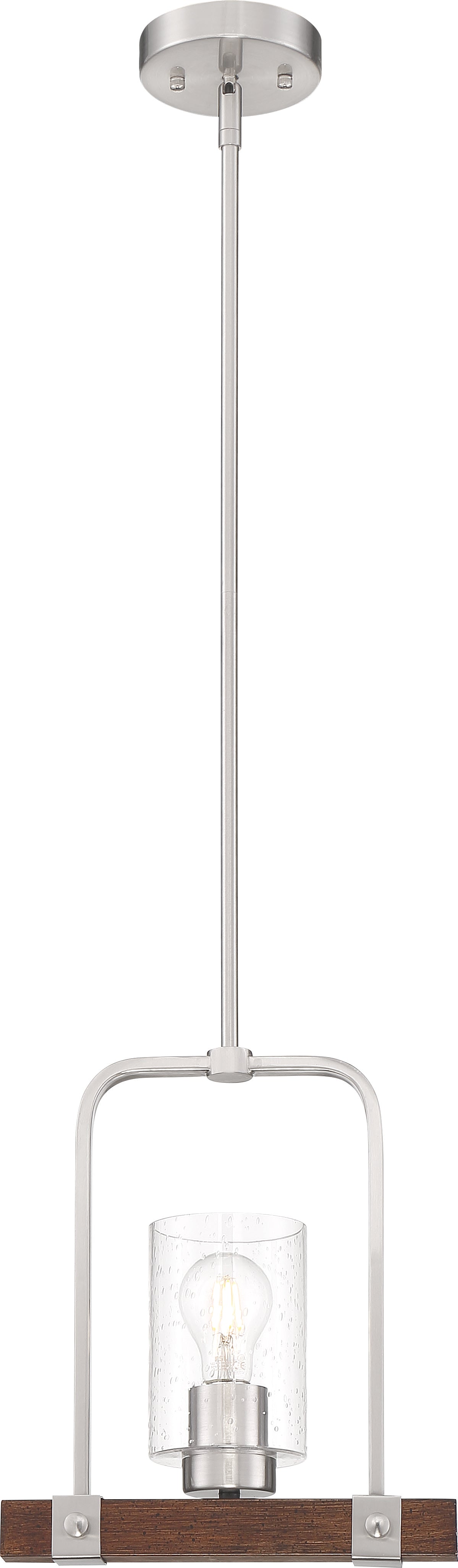 Arabel - 1 Light Mini Pendant - Clear Seeded Glass - Brushed Nickel & Nutmeg Wood Finish