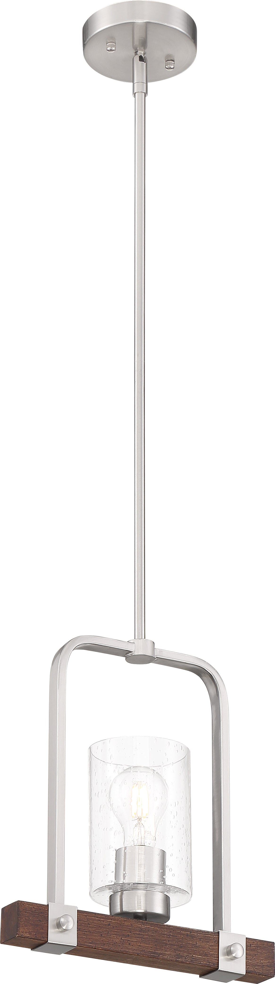Arabel - 1 Light Mini Pendant - Clear Seeded Glass - Brushed Nickel & Nutmeg Wood Finish