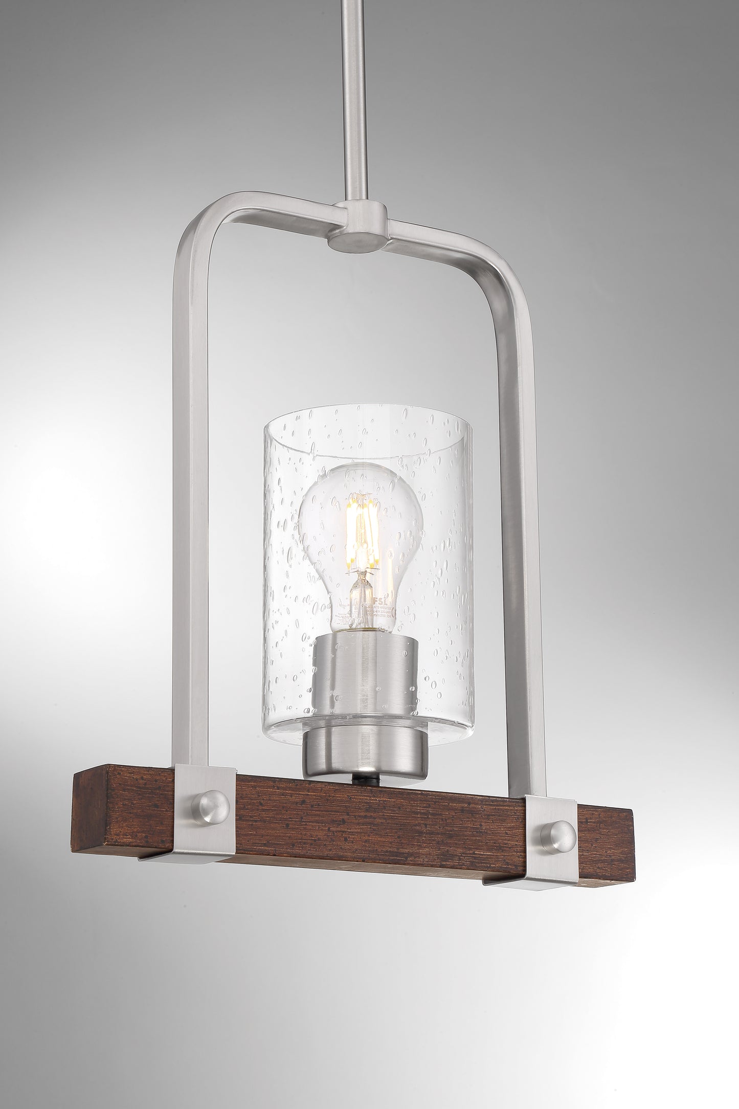 Arabel - 1 Light Mini Pendant - Clear Seeded Glass - Brushed Nickel & Nutmeg Wood Finish