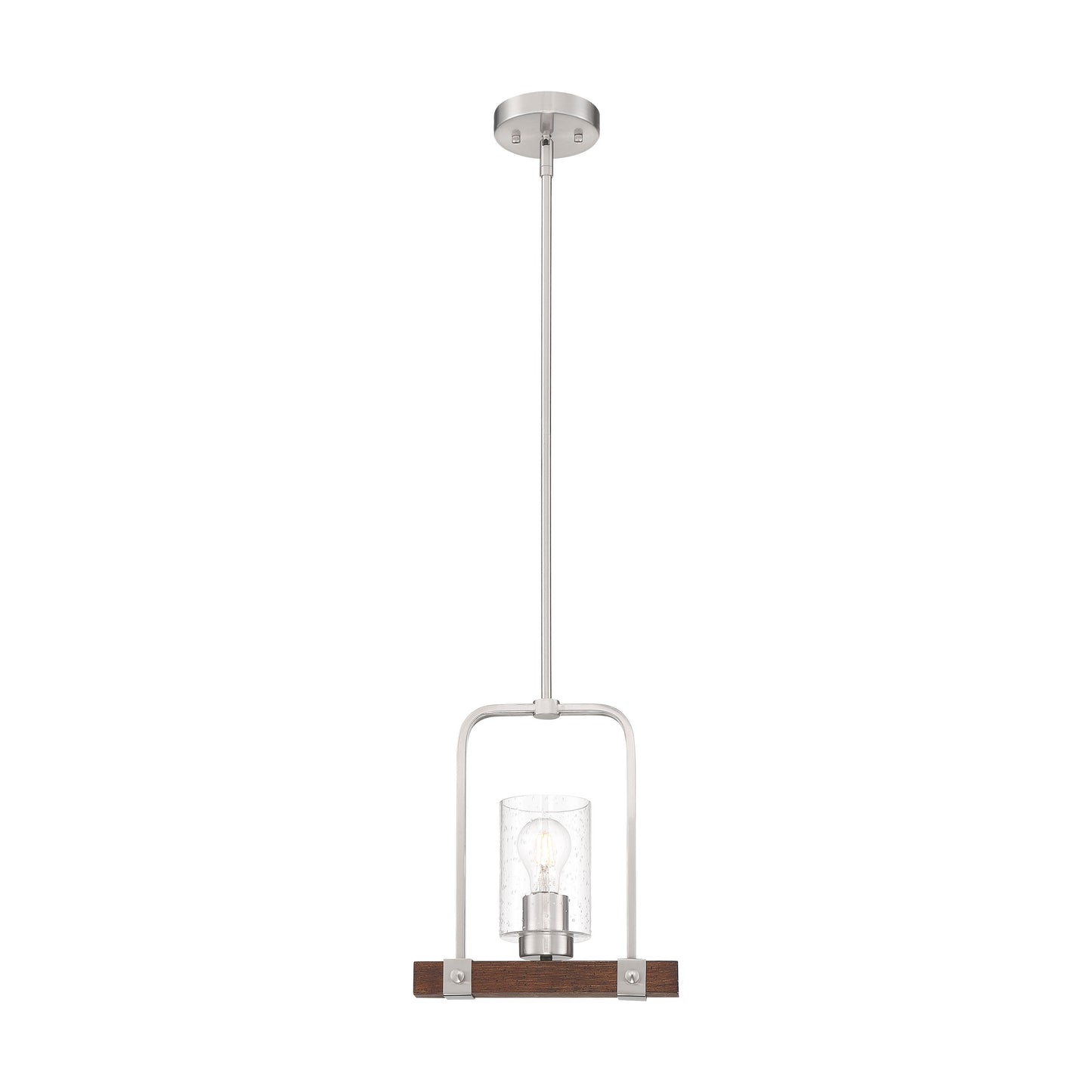 Arabel - 1 Light Mini Pendant - Clear Seeded Glass - Brushed Nickel & Nutmeg Wood Finish