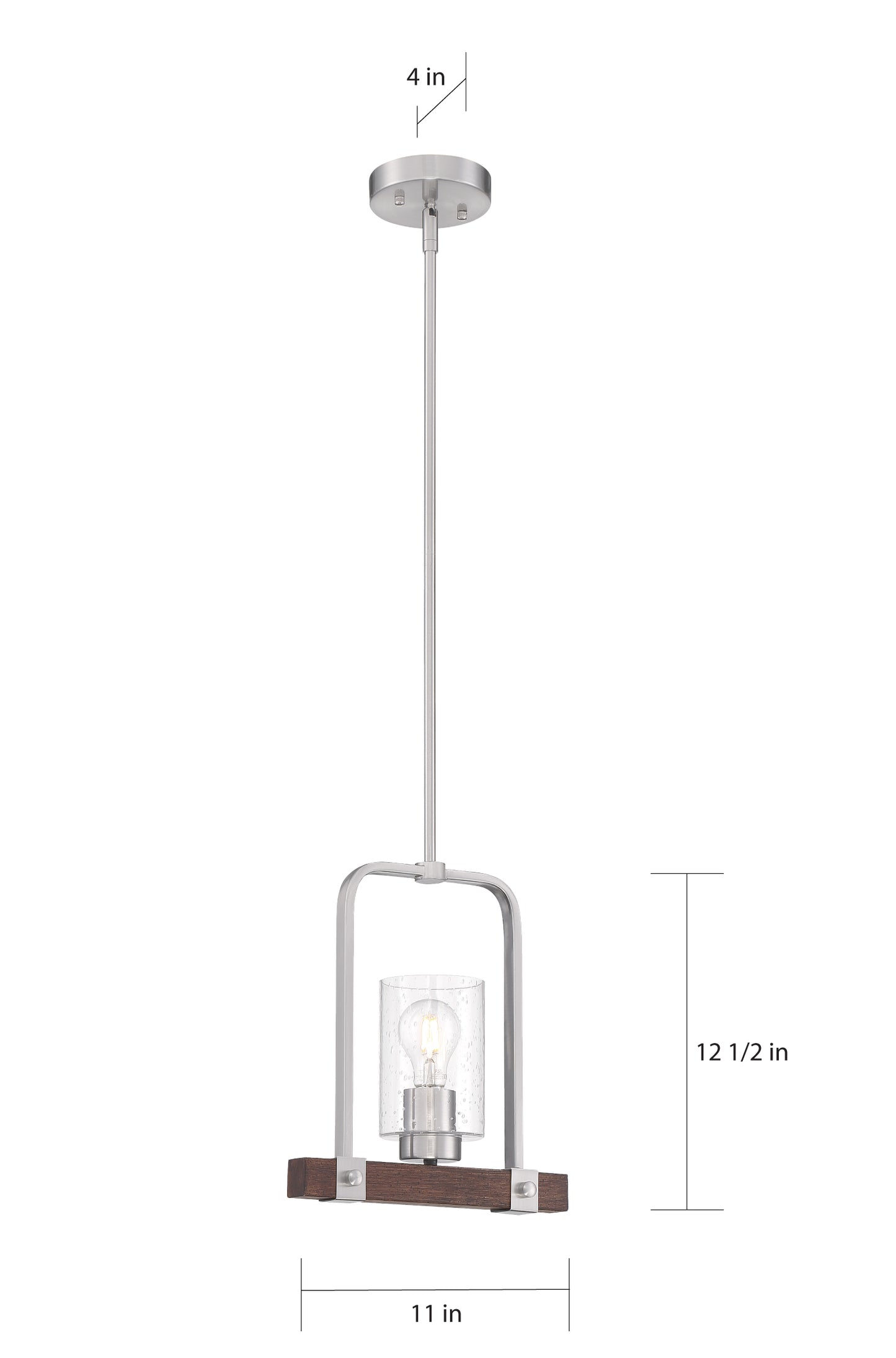 Arabel - 1 Light Mini Pendant - Clear Seeded Glass - Brushed Nickel & Nutmeg Wood Finish