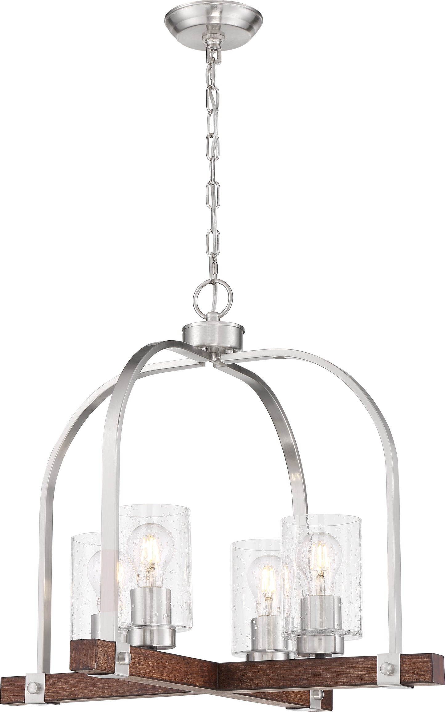 Arabel - 4 Light Chandelier - with Clear Seeded Glass - Brushed Nickel and Nutmeg Wood Finish