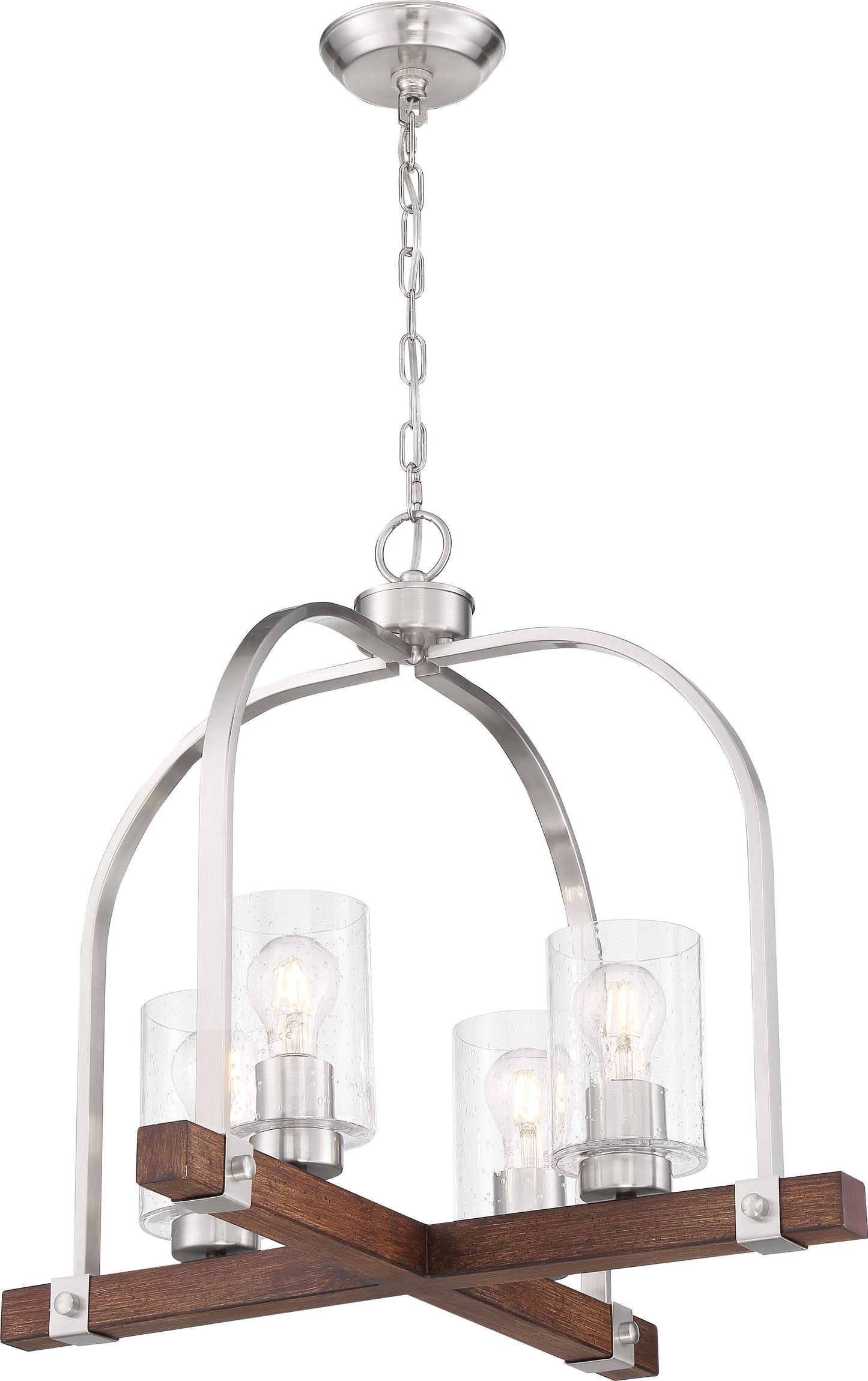 Arabel - 4 Light Chandelier - with Clear Seeded Glass - Brushed Nickel and Nutmeg Wood Finish