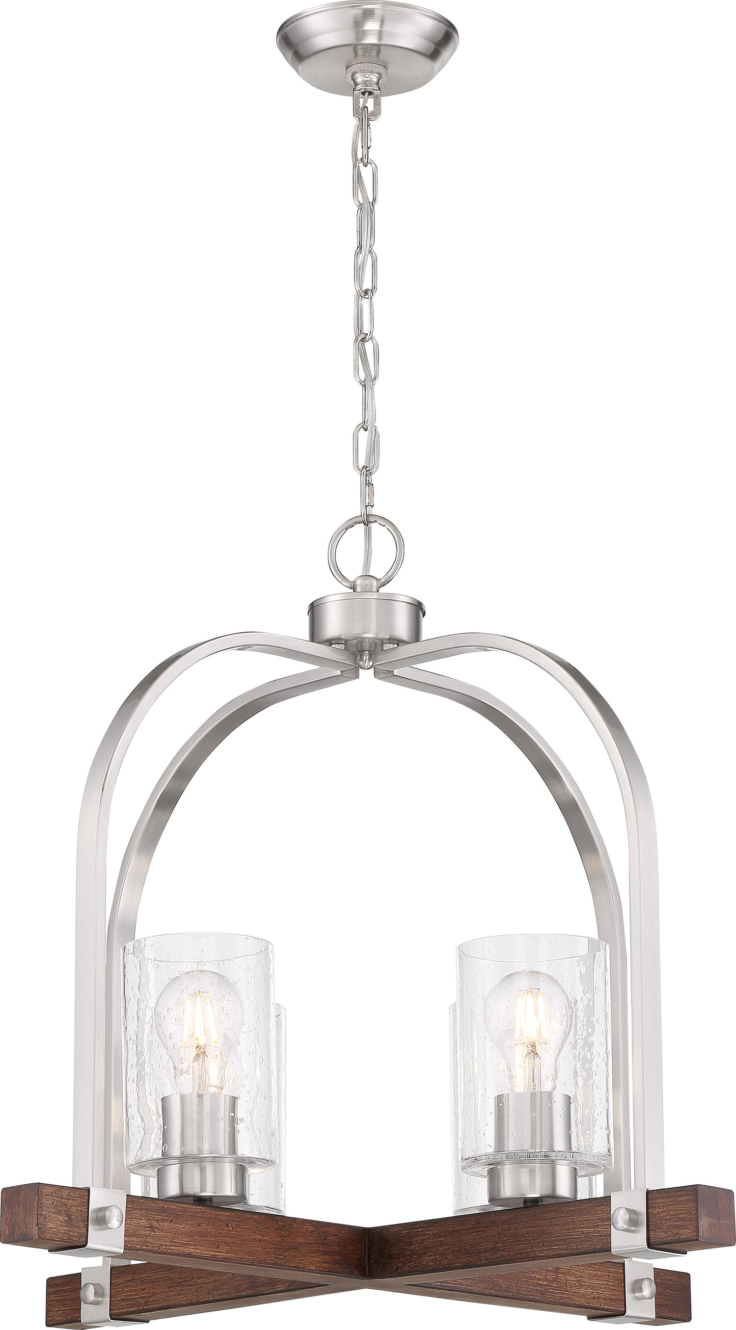 Arabel - 4 Light Chandelier - with Clear Seeded Glass - Brushed Nickel and Nutmeg Wood Finish
