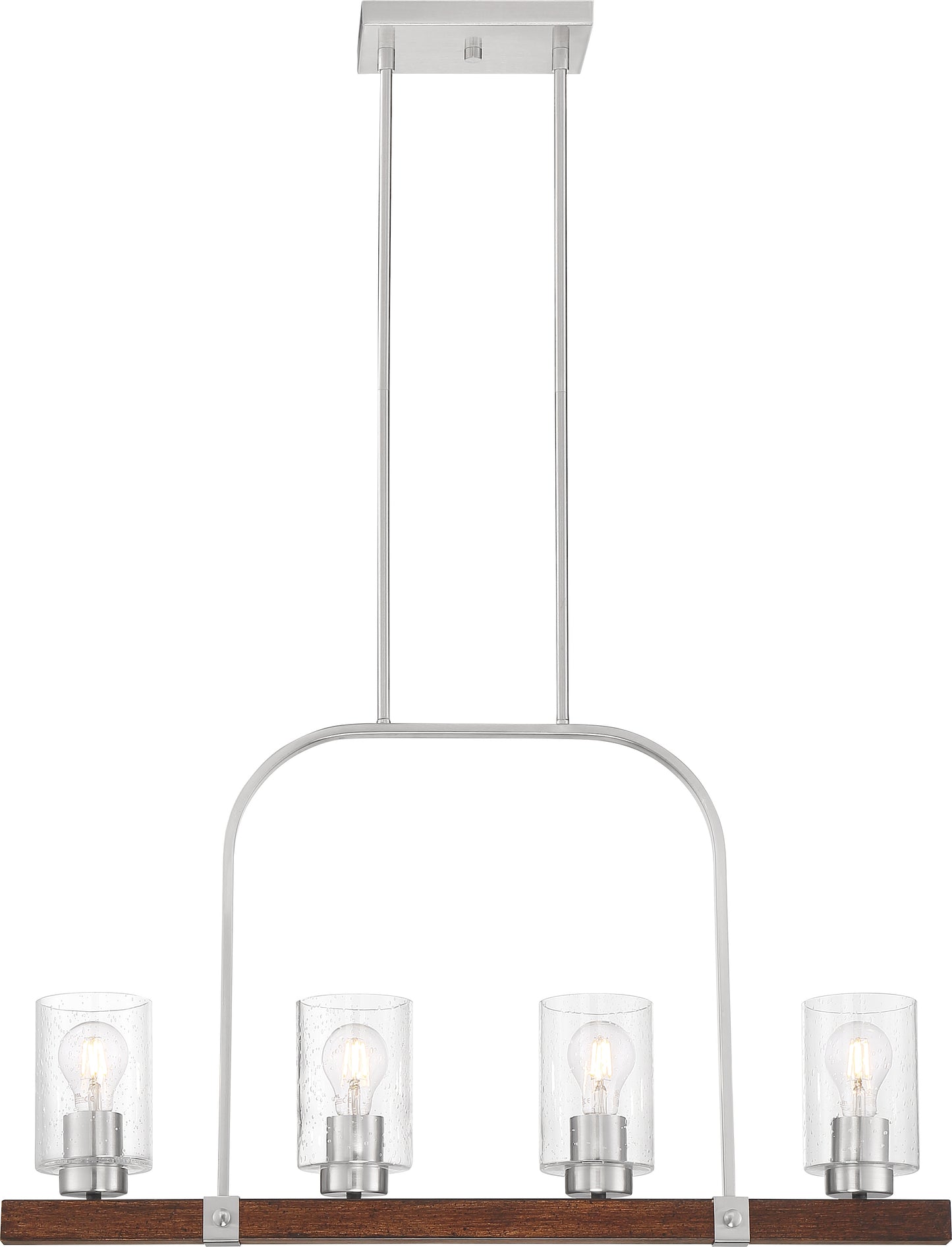 Arabel - 4 Light Island Pendant - Clear Seeded Glass - Brushed Nickel & Nutmeg Wood Finish