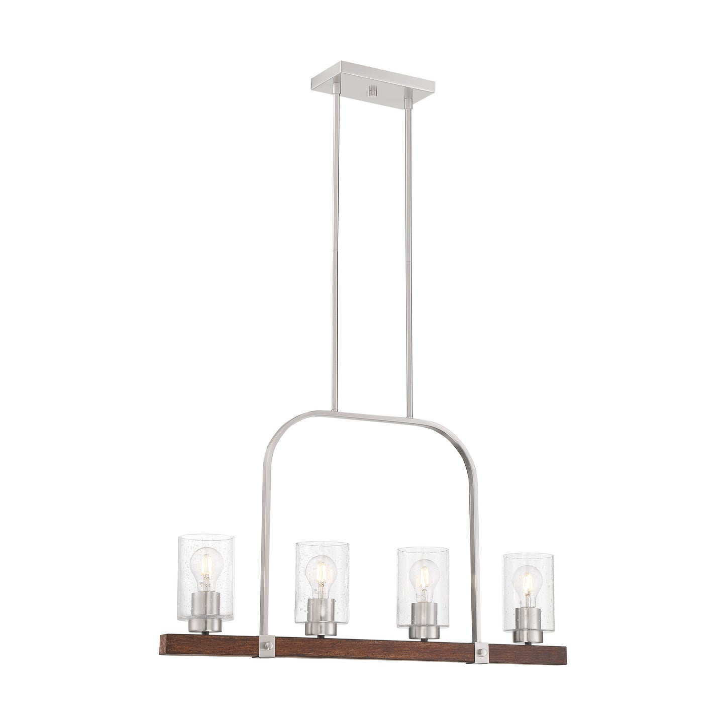Arabel - 4 Light Island Pendant - Clear Seeded Glass - Brushed Nickel & Nutmeg Wood Finish