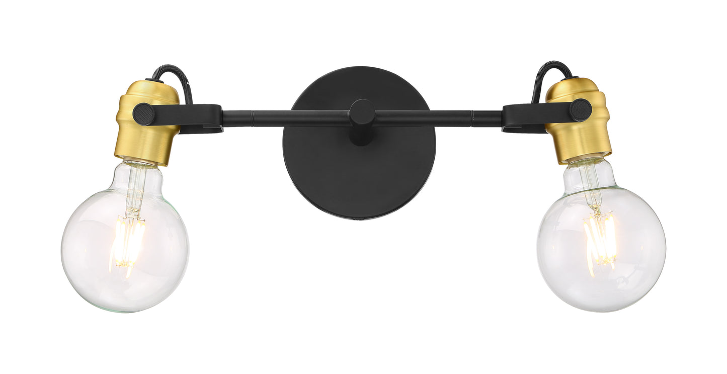 Mantra - 2 Light Vanity with Black & Brushed Brass Finish