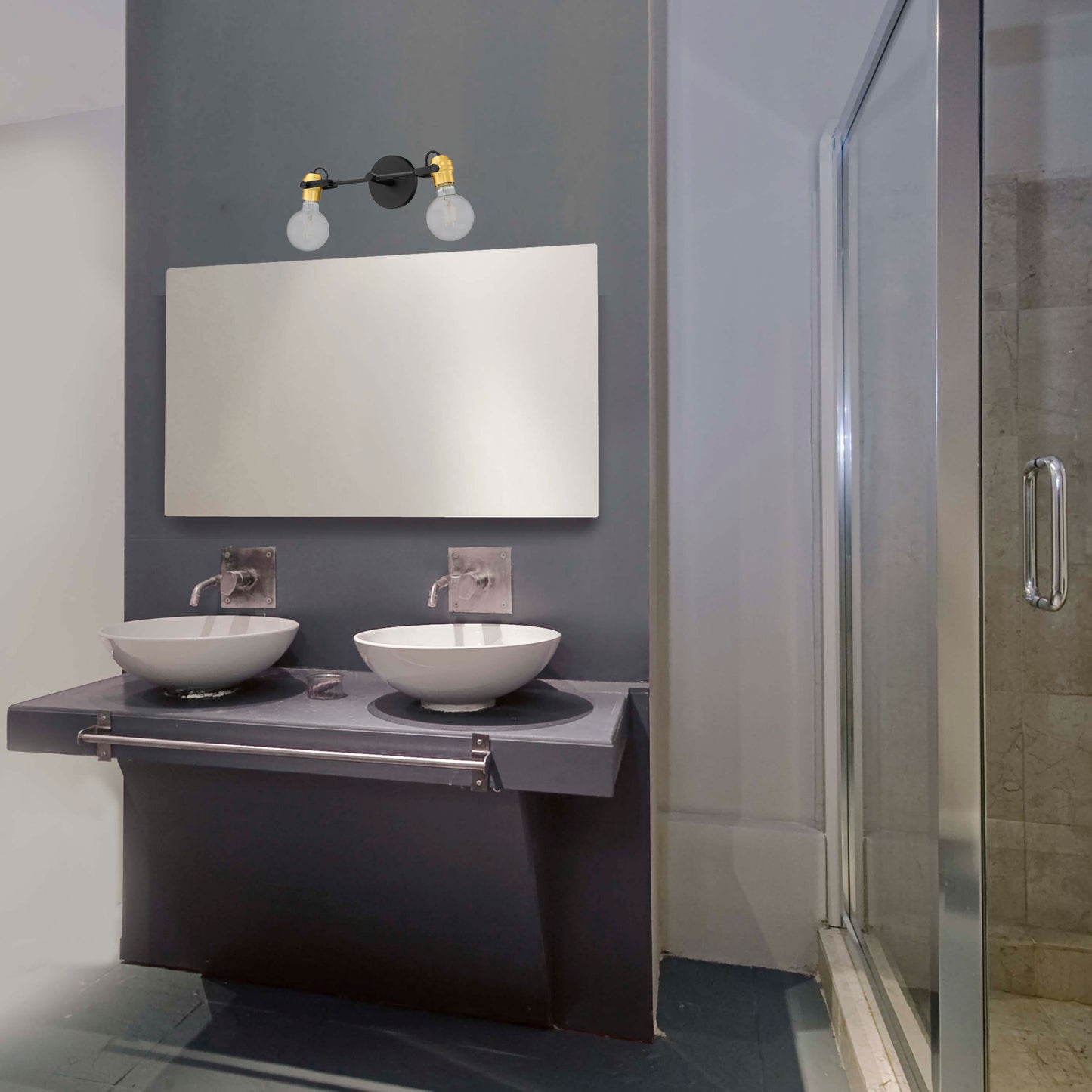 Mantra - 2 Light Vanity with Black & Brushed Brass Finish