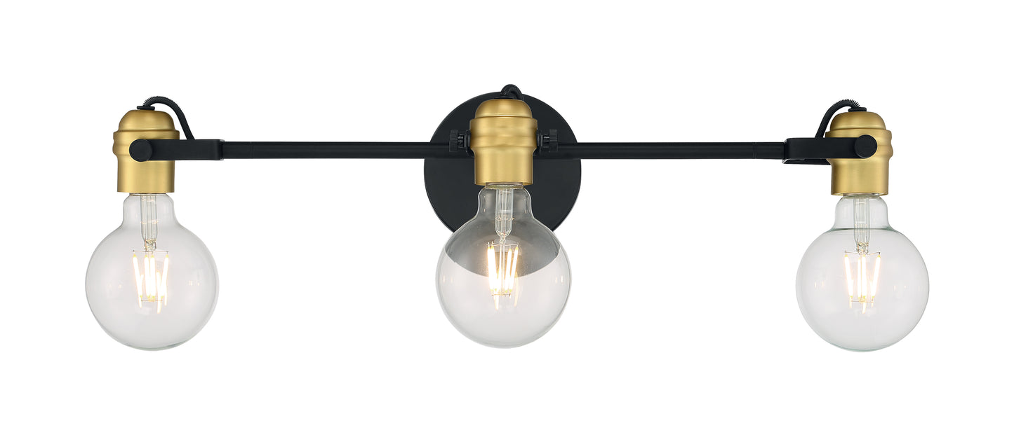 Mantra - 3 Light Vanity with- Black and Brushed Brass Finish