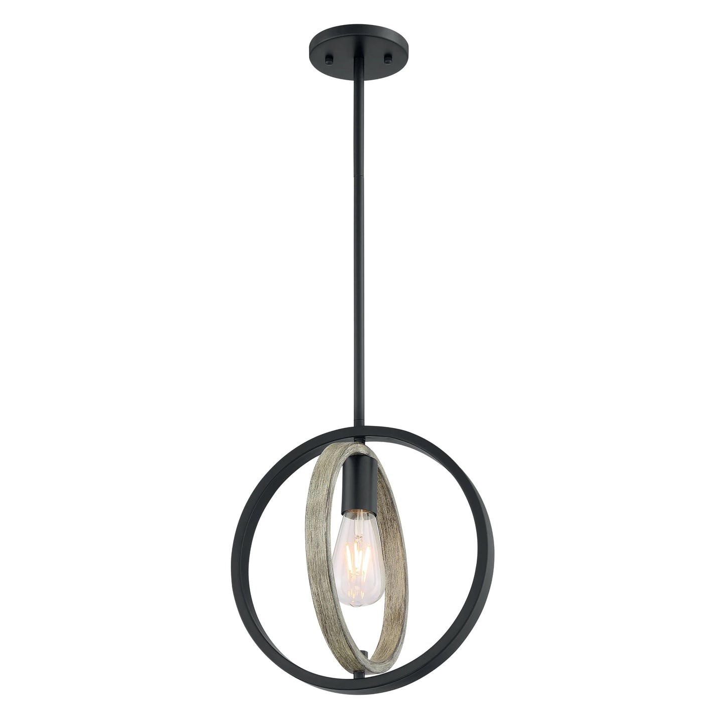 Augusta - 1 Light Mini Pendant with Black - Wood Finish