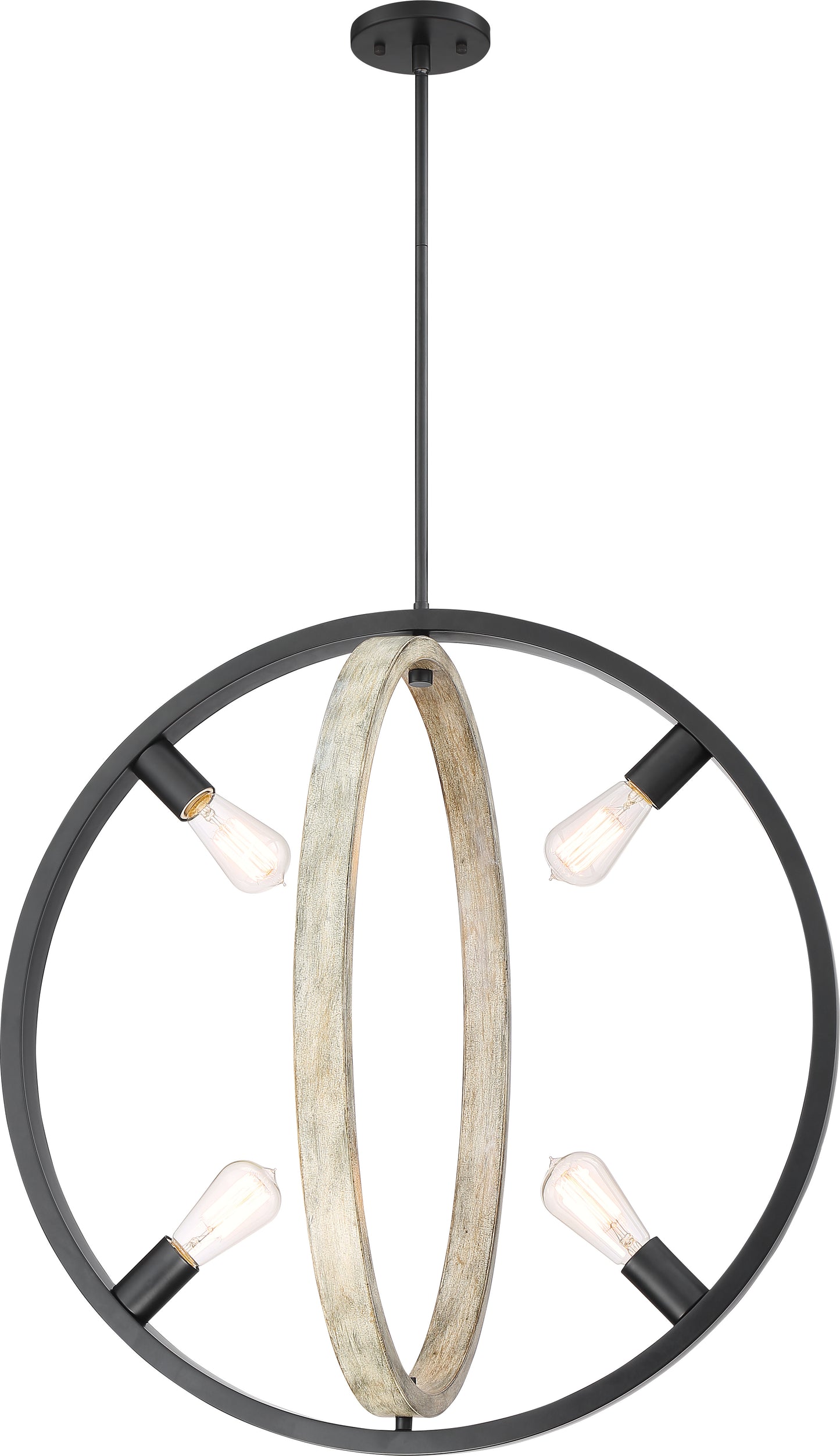 Augusta - 4 Light Pendant - Black with Gray Wood Finish