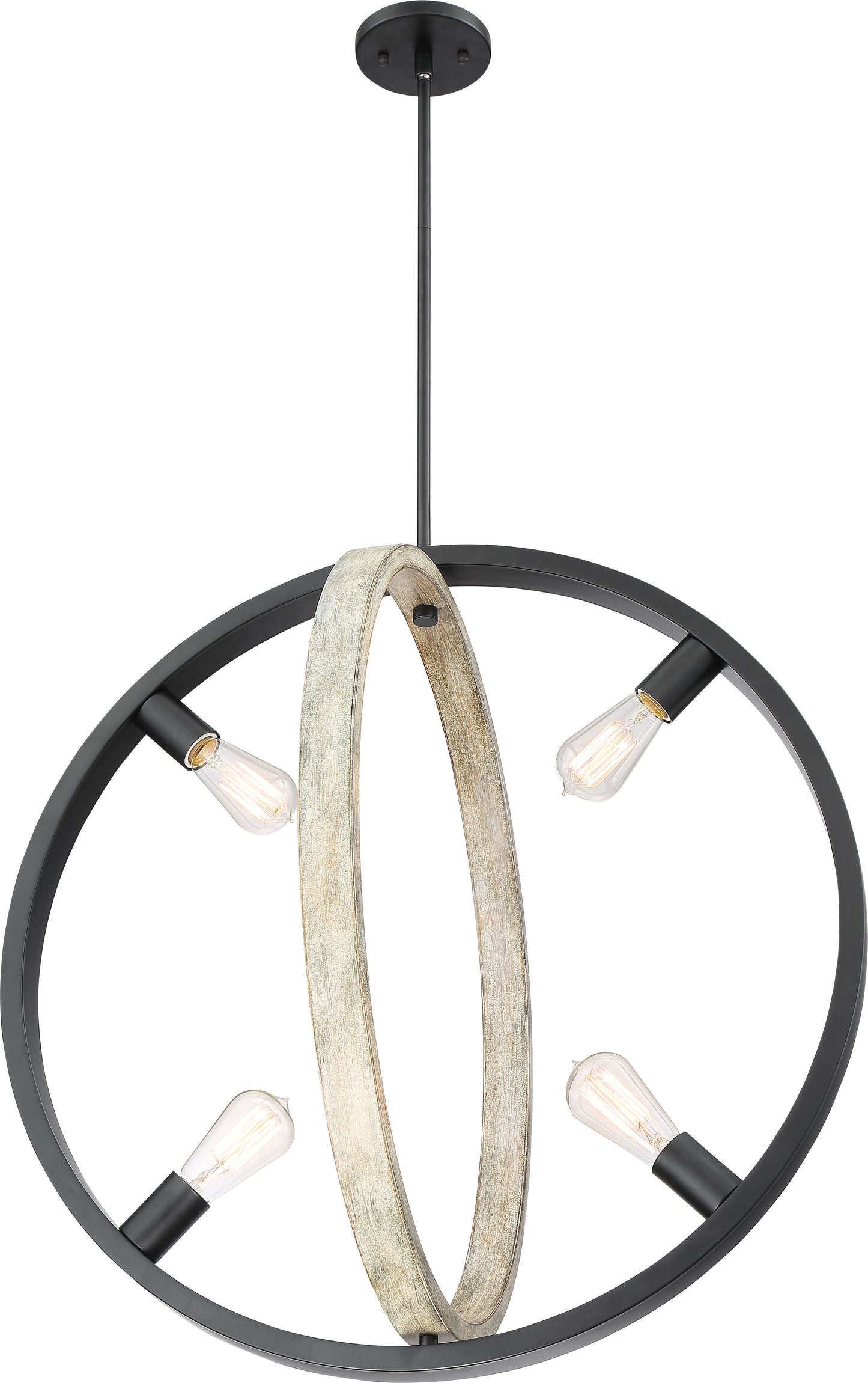 Augusta - 4 Light Pendant - Black with Gray Wood Finish