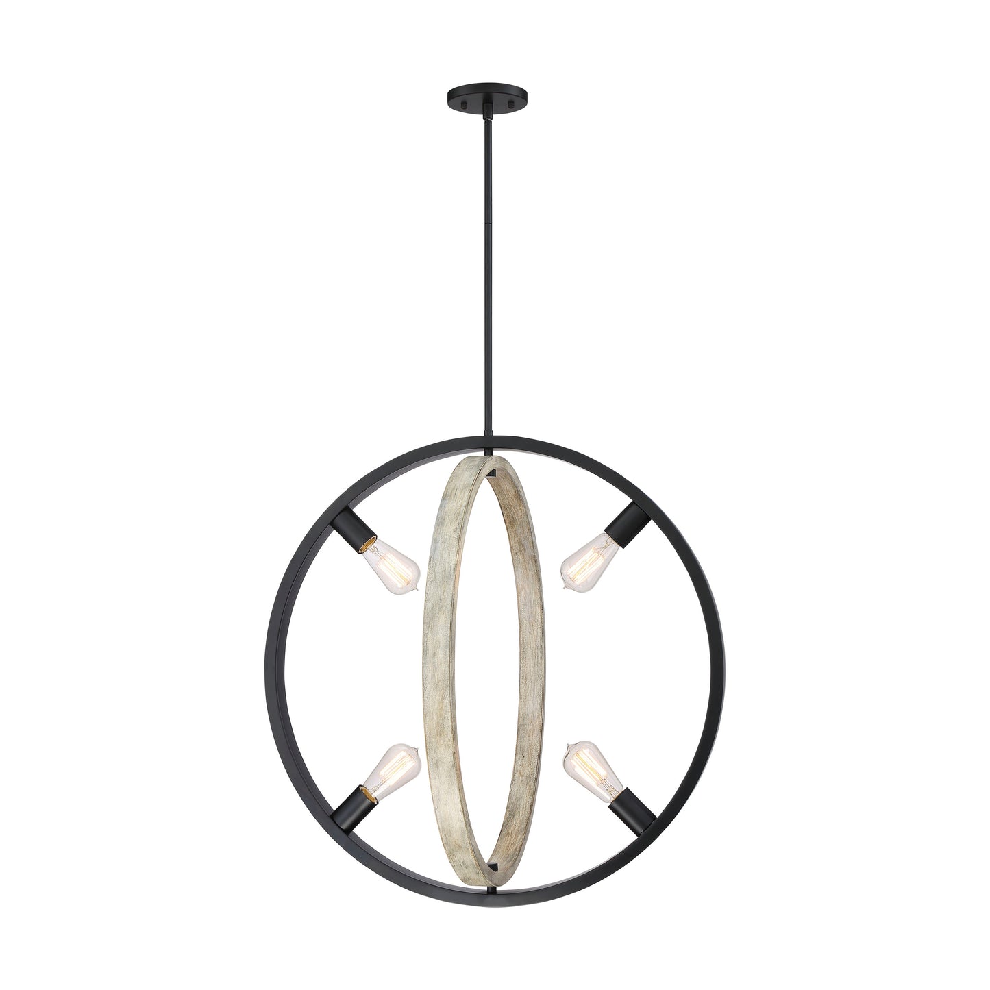 Augusta - 4 Light Pendant - Black with Gray Wood Finish