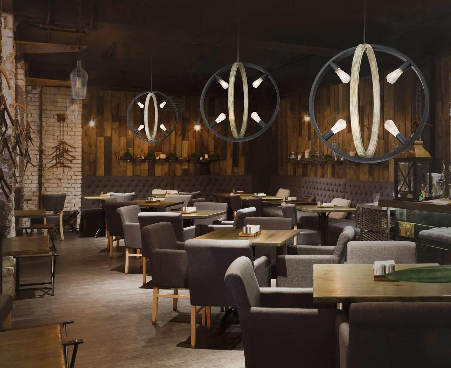 Augusta - 4 Light Pendant - Black with Gray Wood Finish