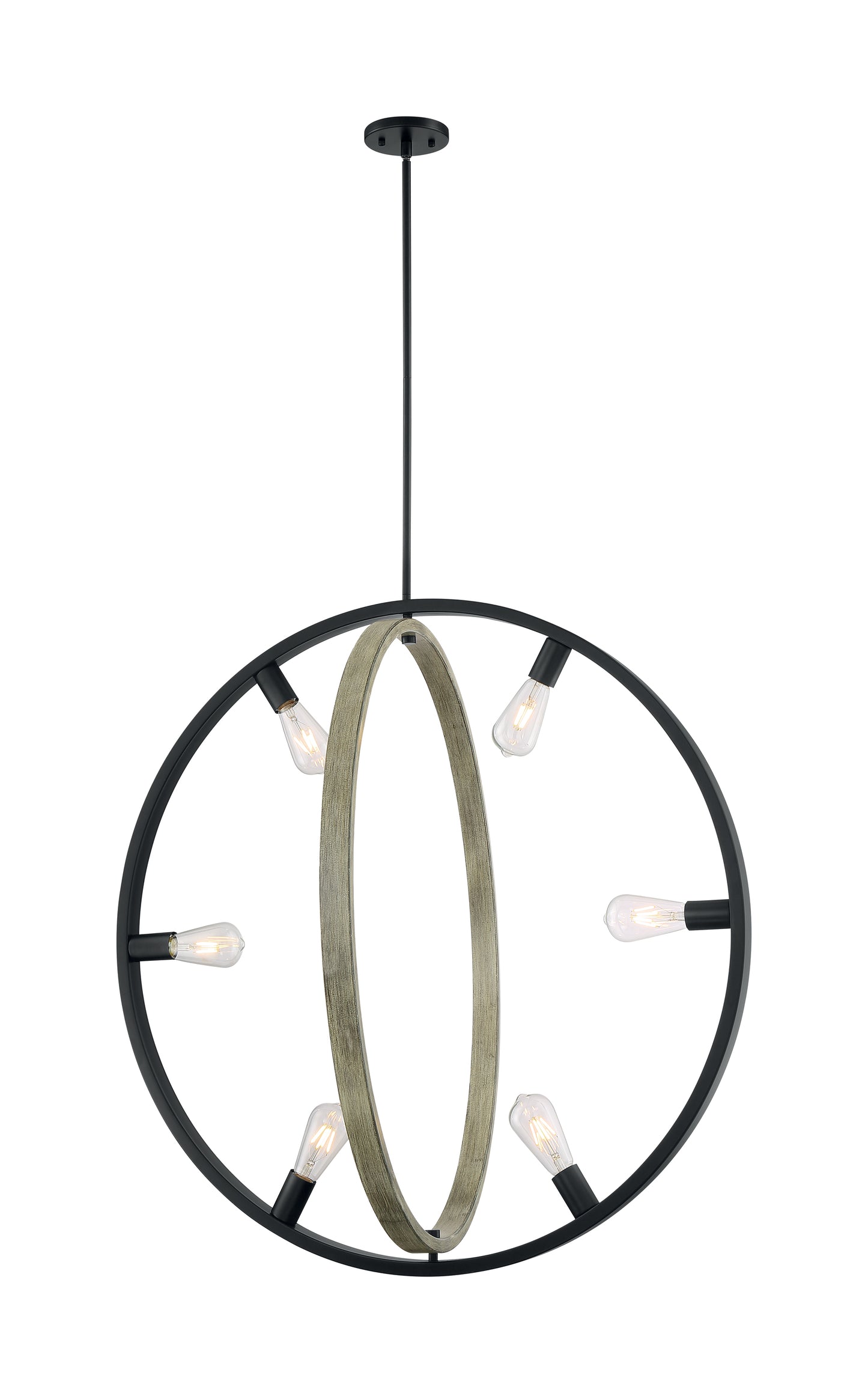Augusta - 6 Light Pendant with- Black and Wood Finish