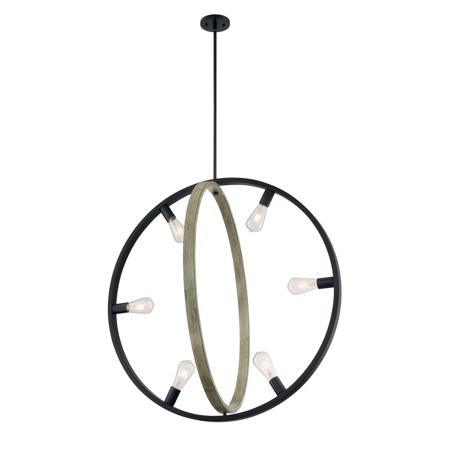 Augusta - 6 Light Pendant with- Black and Wood Finish