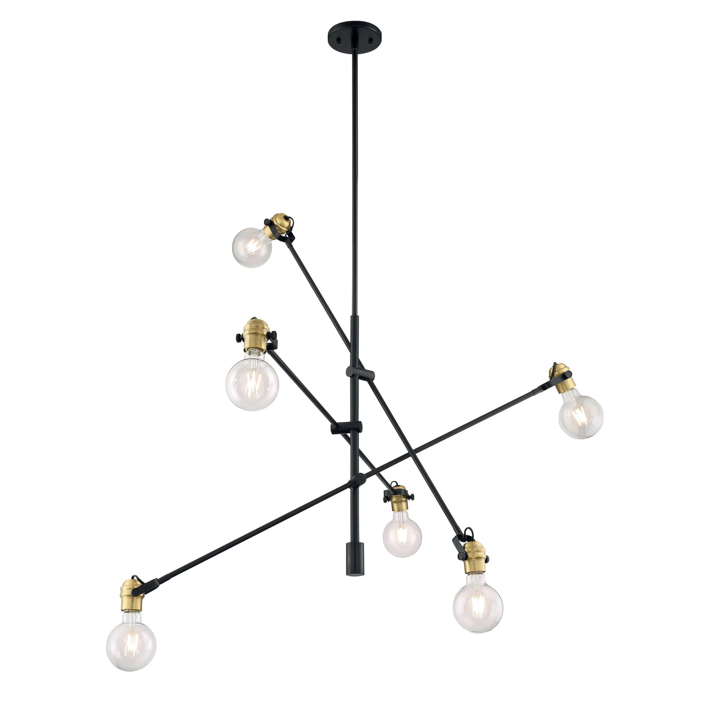 Mantra - 6 Light Pendant with- Black and Brass Accents Finish