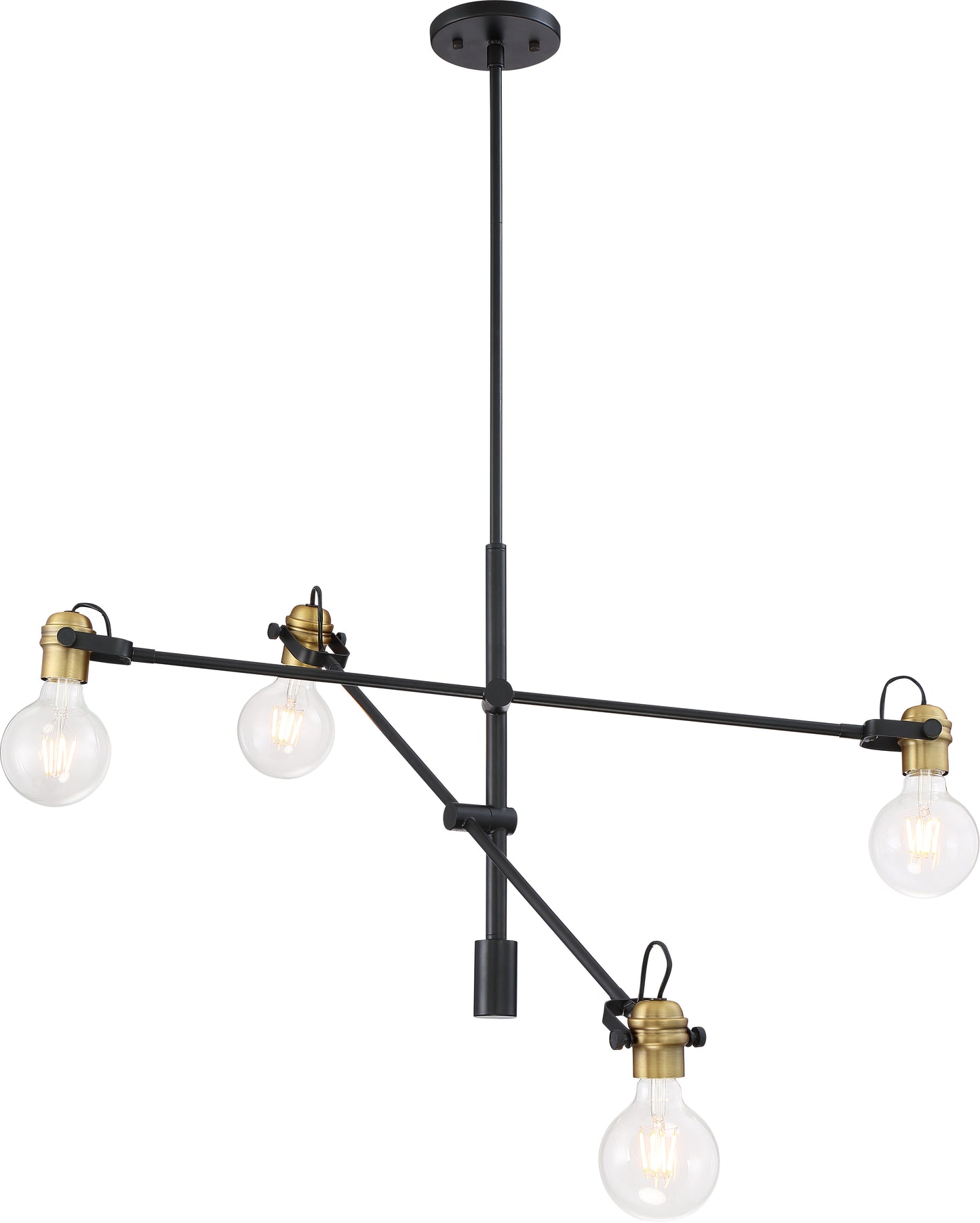 Mantra - 4 Light Pendant - Black Finish with Brushed Brass Accents