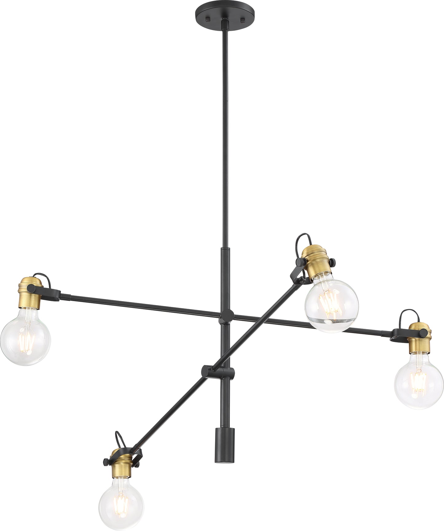 Mantra - 4 Light Pendant - Black Finish with Brushed Brass Accents