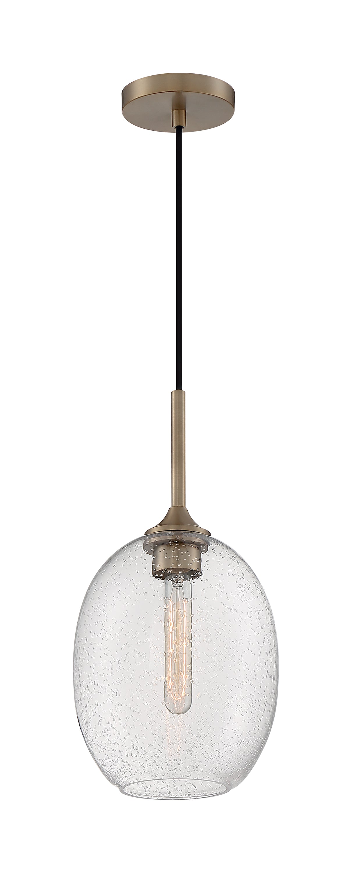 Aria - 1 Light Small Pendant with Seeded Glass - Burnished Brass Finish