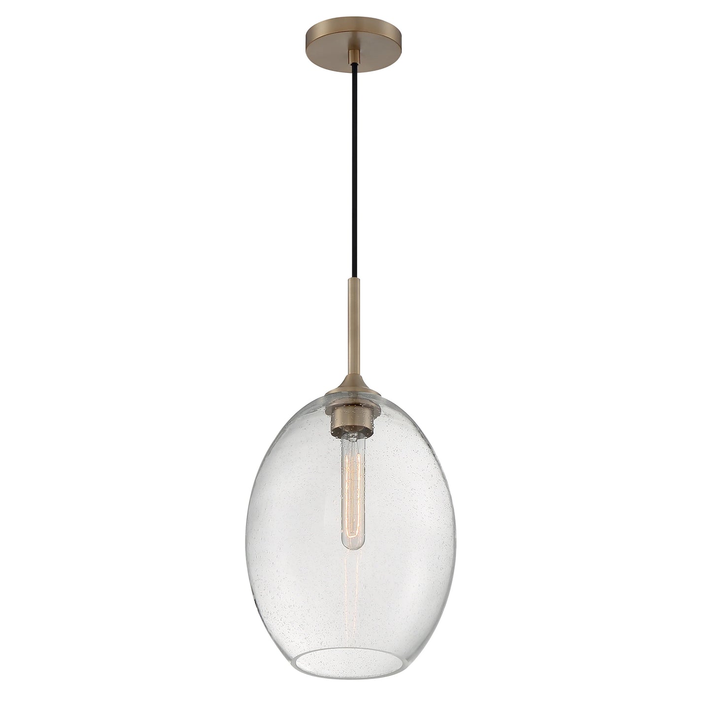 Aria - 1 Light Medium Pendant with Seeded Glass - Burnished Brass Finish
