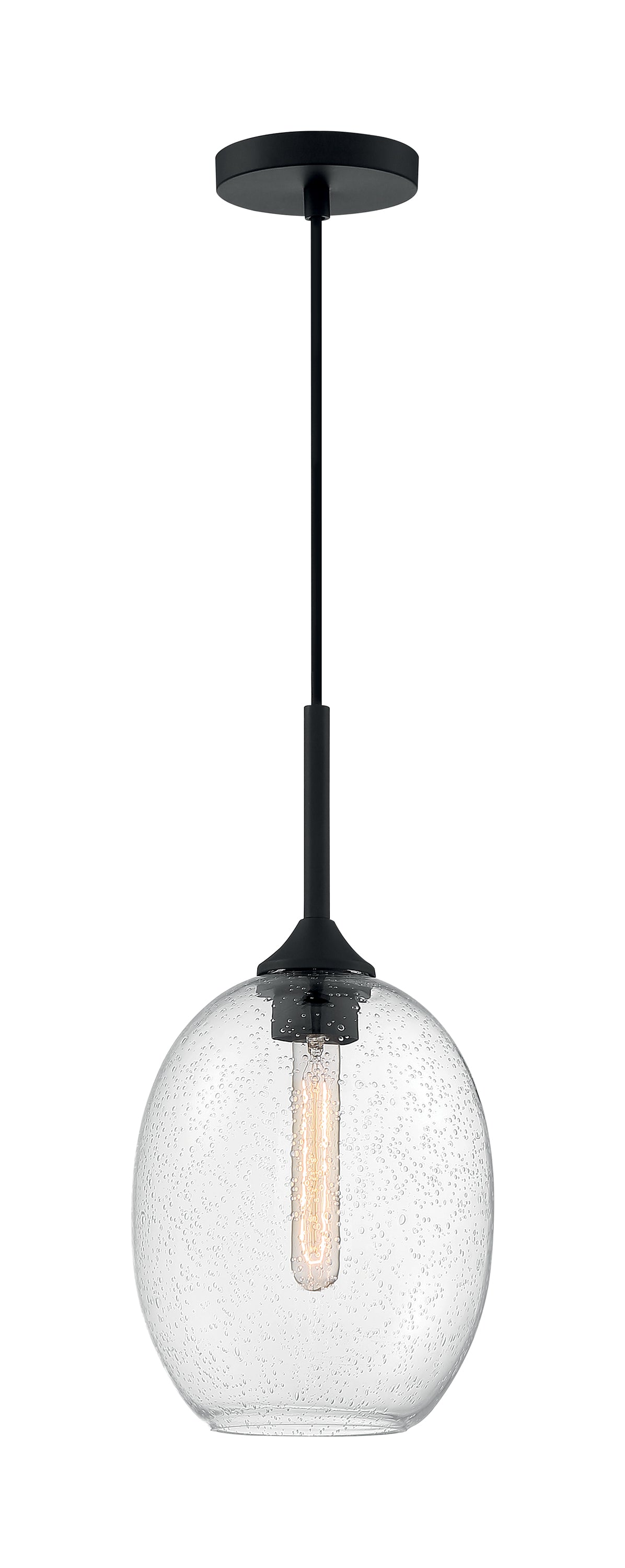 Aria - 1 Light Small Pendant with Seeded Glass - Matte Black Finish