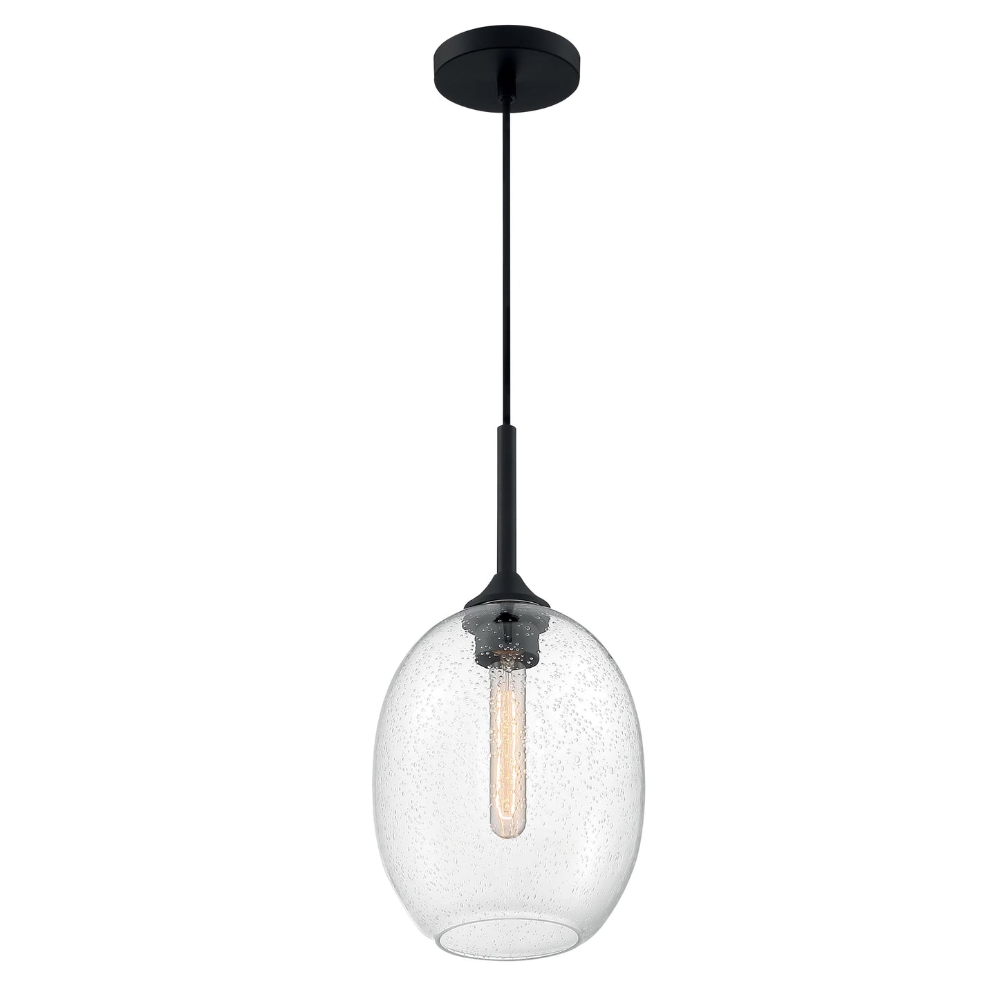 Aria - 1 Light Small Pendant with Seeded Glass - Matte Black Finish