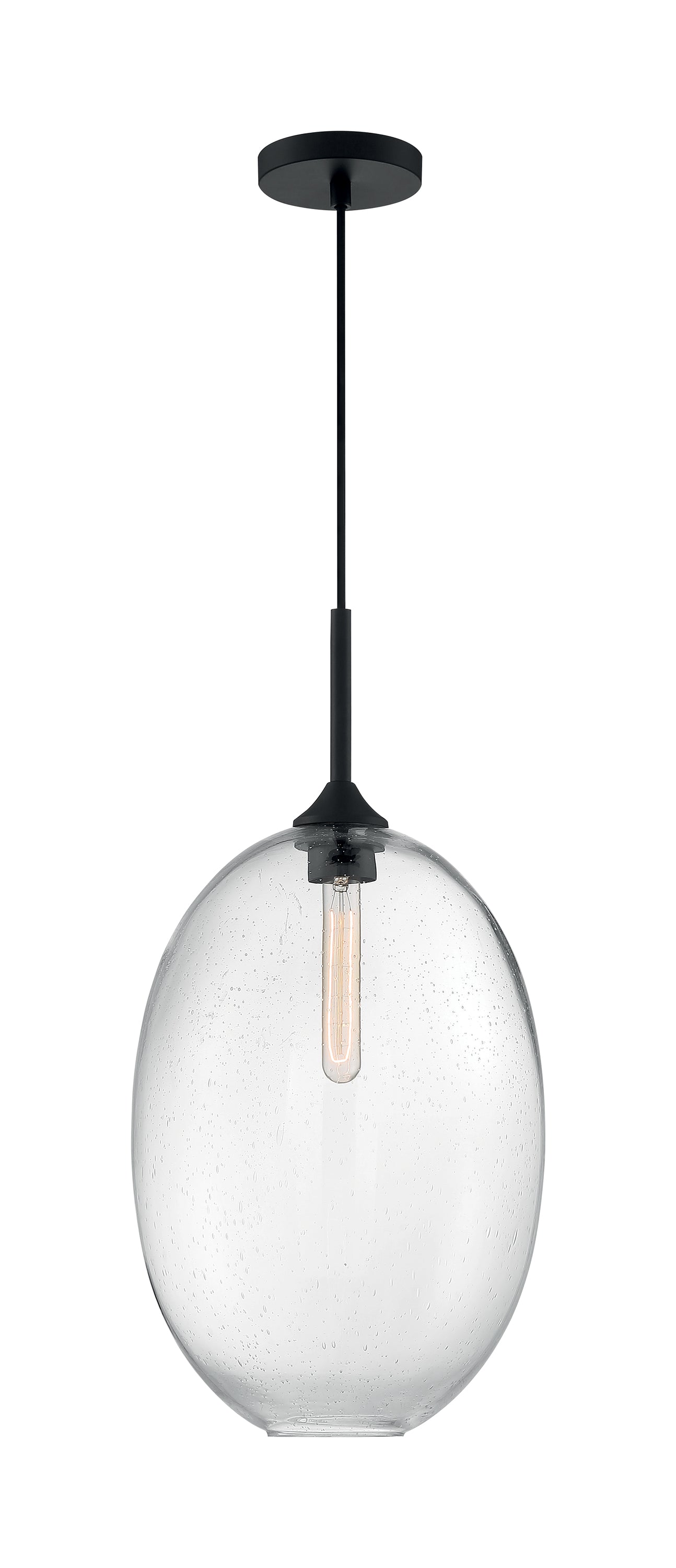 Aria - 1 Light Large Pendant with Seeded Glass - Matte Black Finish