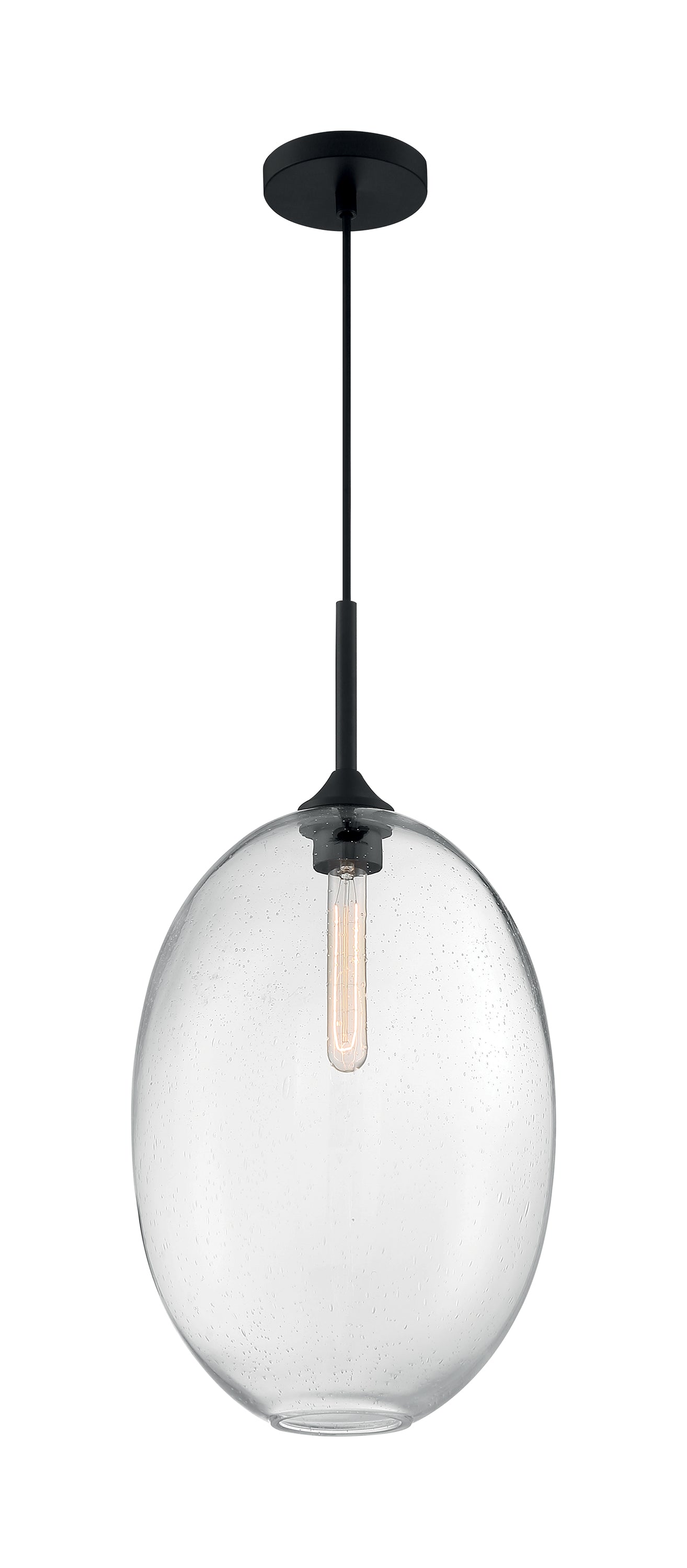 Aria - 1 Light Large Pendant with Seeded Glass - Matte Black Finish