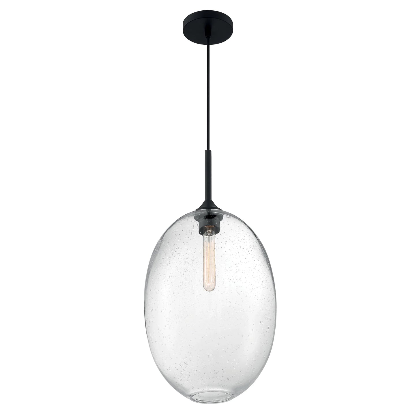Aria - 1 Light Large Pendant with Seeded Glass - Matte Black Finish