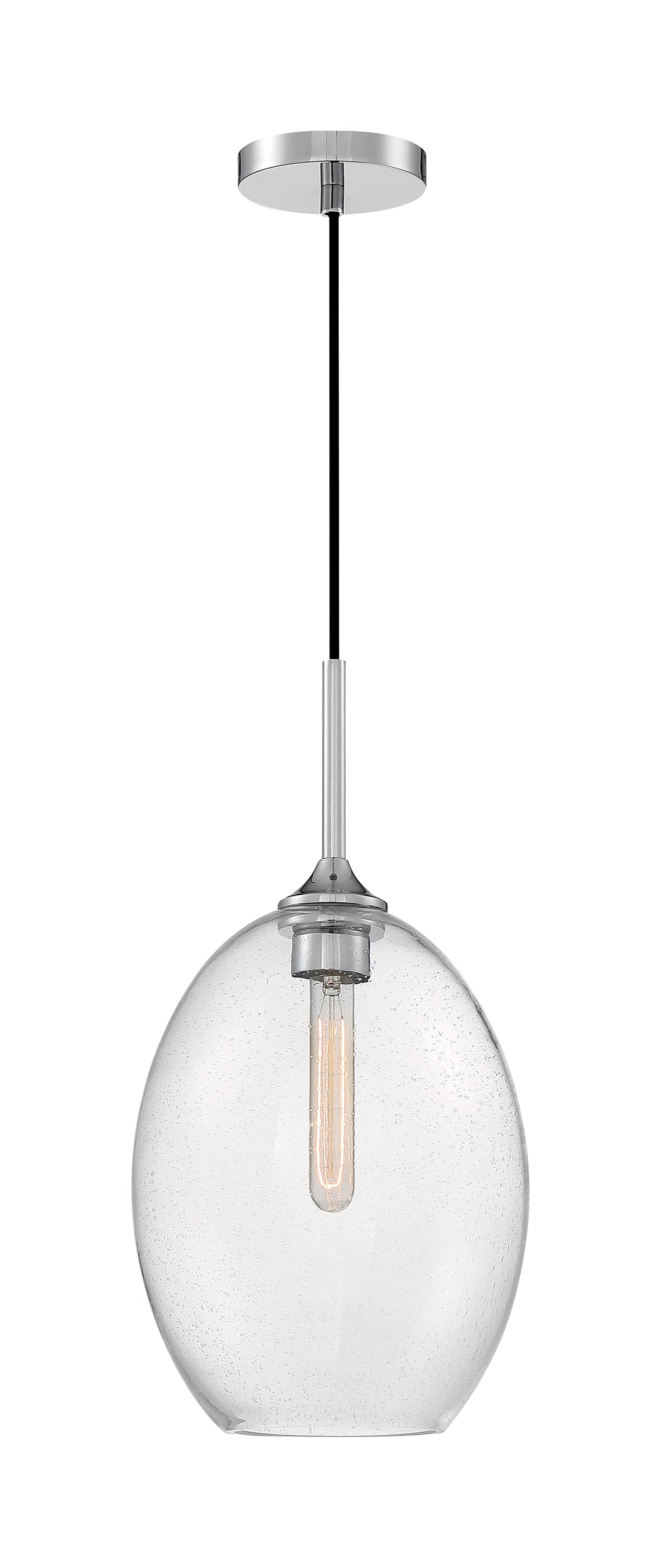 Aria - 1 Light Medium Pendant with Seeded Glass - Polished Nickel Finish