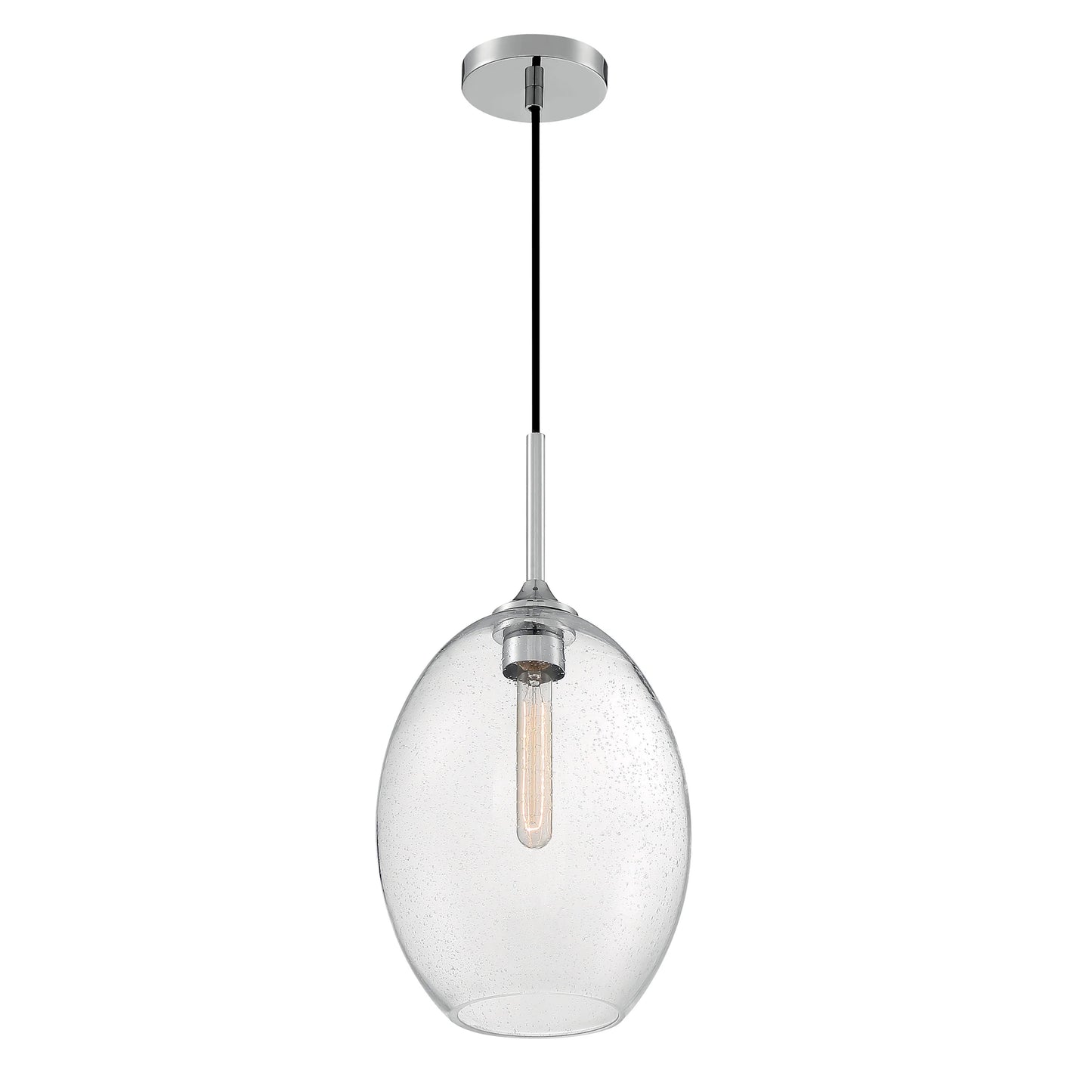 Aria - 1 Light Medium Pendant with Seeded Glass - Polished Nickel Finish